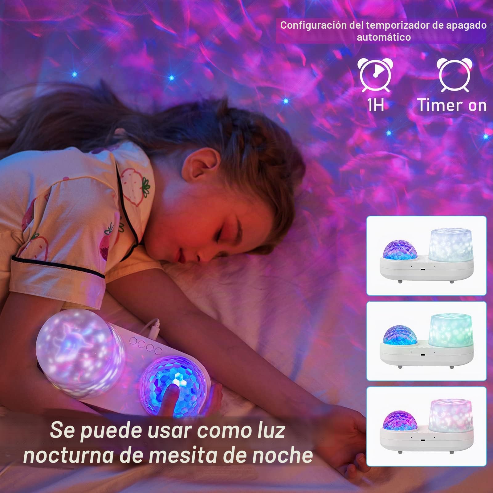 Proyector de luz nocturna oceánica, proyector de galaxia para niños, proyector de estrellas de nebulosa con cable USB, rotación de 360 grados, lámpara de luz nocturna para niños para