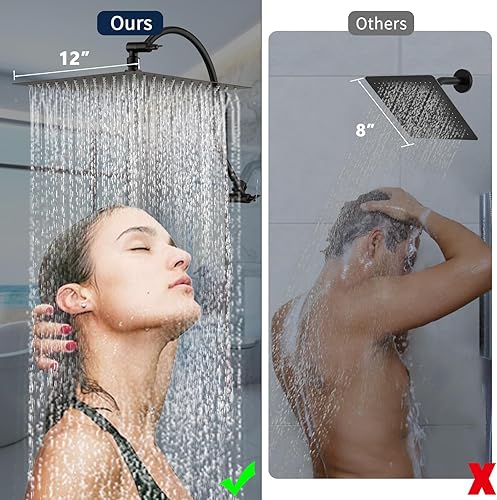 Miniatura 2 de PDPBath Alcachofa de ducha de lluvia de metal de 12 pulgadas con brazo de extensión ajustable de 16 pulgadas, cabezal de ducha cuadrado grande de