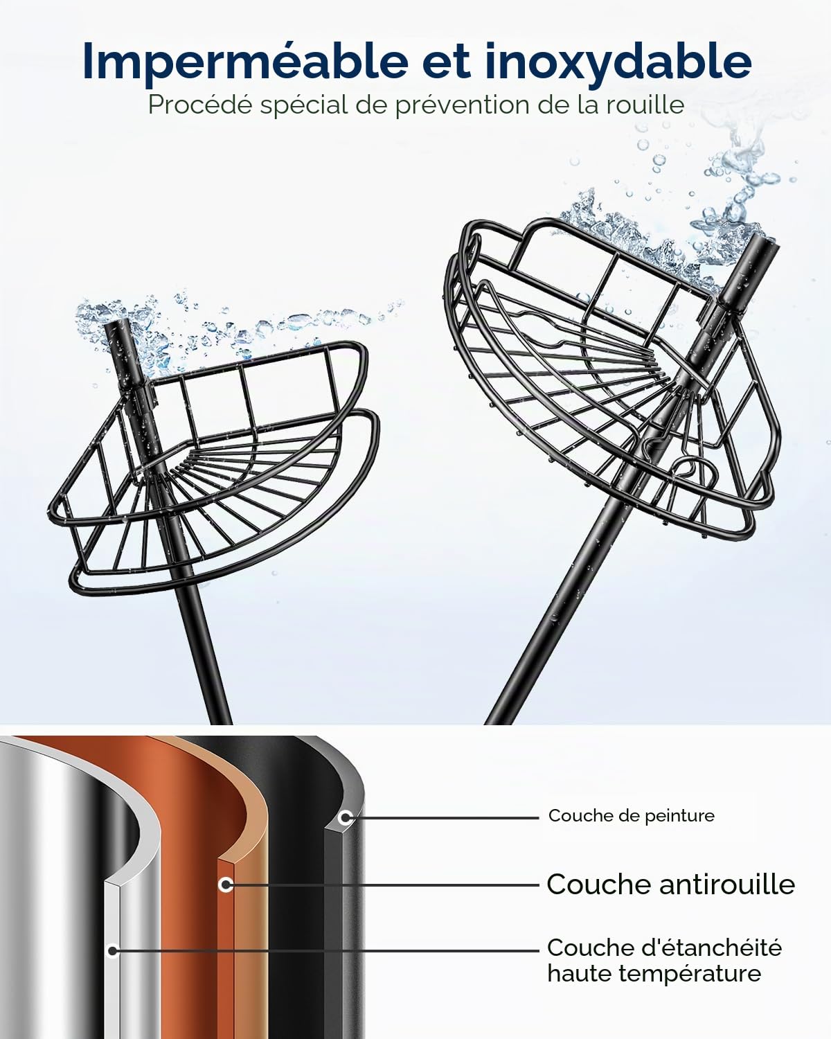 HAMITOR Etagere Douche Telescopique Angle: 4 Etages en Metal Etagere Salle de Bain sans Percage, Bathroom Rangement pour Shampoings, Savons & Gels de Douche — Longueur Reglable 121-314 cm, Noire