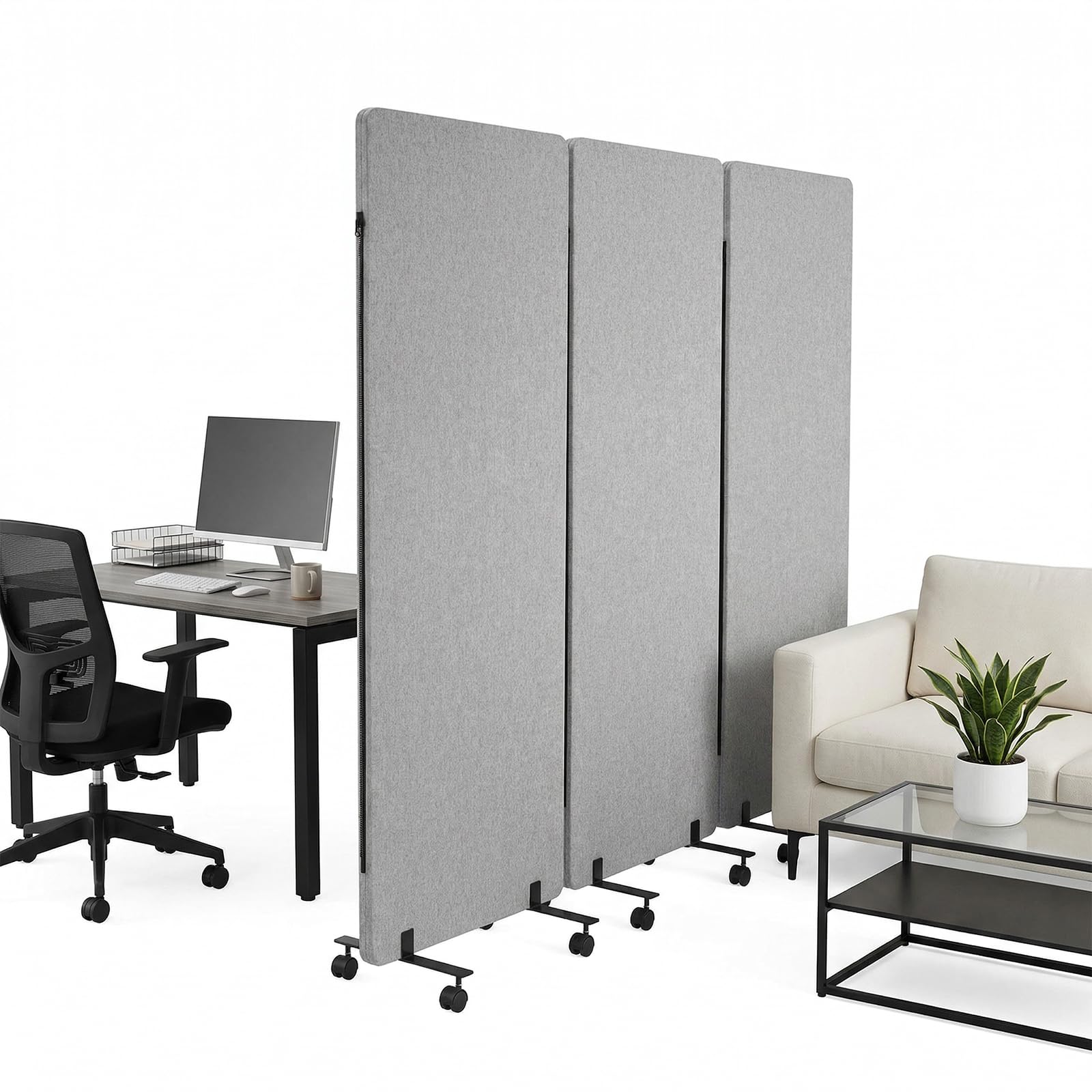 NiLightly Akustischer Raumteiler mit Rollen, Mobile Trennwand, 167,6 x 61 cm, freistehender Sichtschutz für Klassenzimmer, Büro, Studio (Dark Grey) (Light Grey)