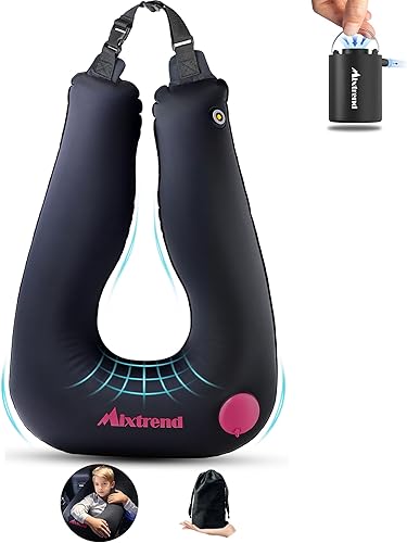 Mixtrend Almohada inflable de viaje para niños y adultos, soporte para cuello y cabeza para dormir en el automóvil para viajes largos por carretera,