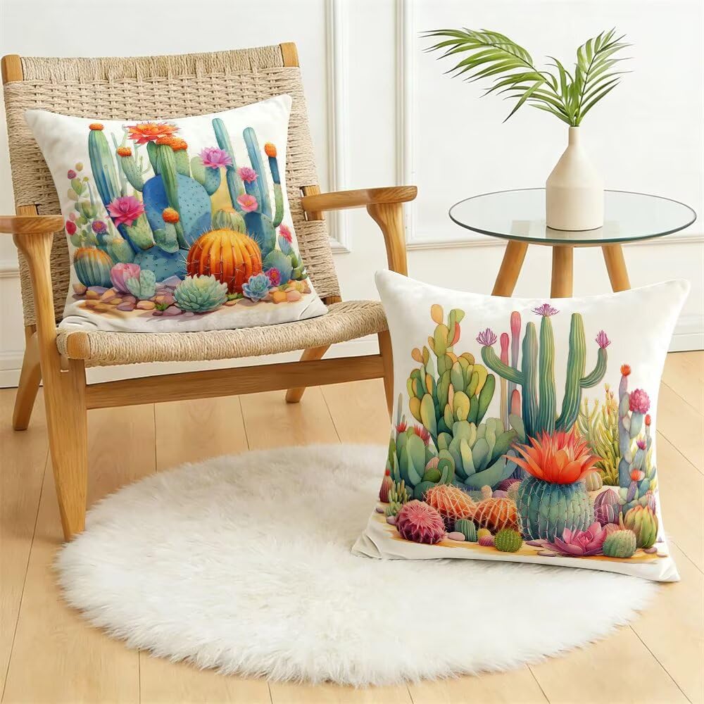Federe Cuscini Divano 60x60 cm Federe Morbido Copricuscini Estate in Velluto, 2 Pezzi Copri Cuscini per Divano Pastorale Federa Cuscino Piante Tropicali per Camera da Letto Soggiorno (IU201)