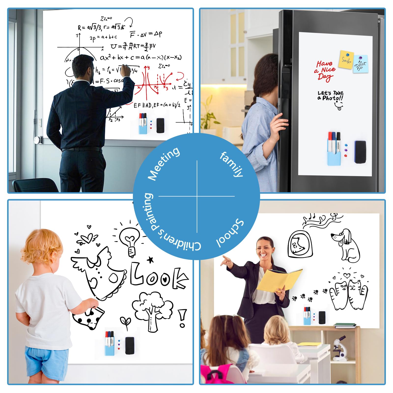 Cinnani Lavagna Bianca Magnetica Adesiva Cancellabile, 80 x 40CM Lavagna Magnetica da Parete, Include 4 Pennarelli, Cancellino e 6 Magneti, Multiuso Lavagna Cancellabile per Scuola, Ufficio, Casa, DIY