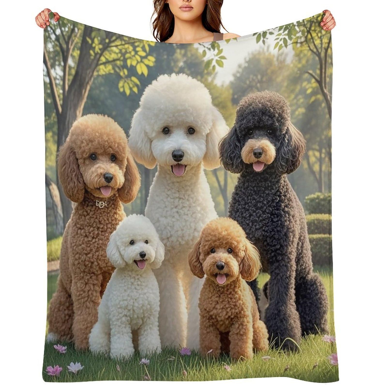 Flannel Poodles Dogs Throw Blanket for Couch Super Soft Fuzzy Cozy Flannel Blankets No Shed No Pilling FAnti-Static Winter Bed Blanket Decorative and Giftable Blankets