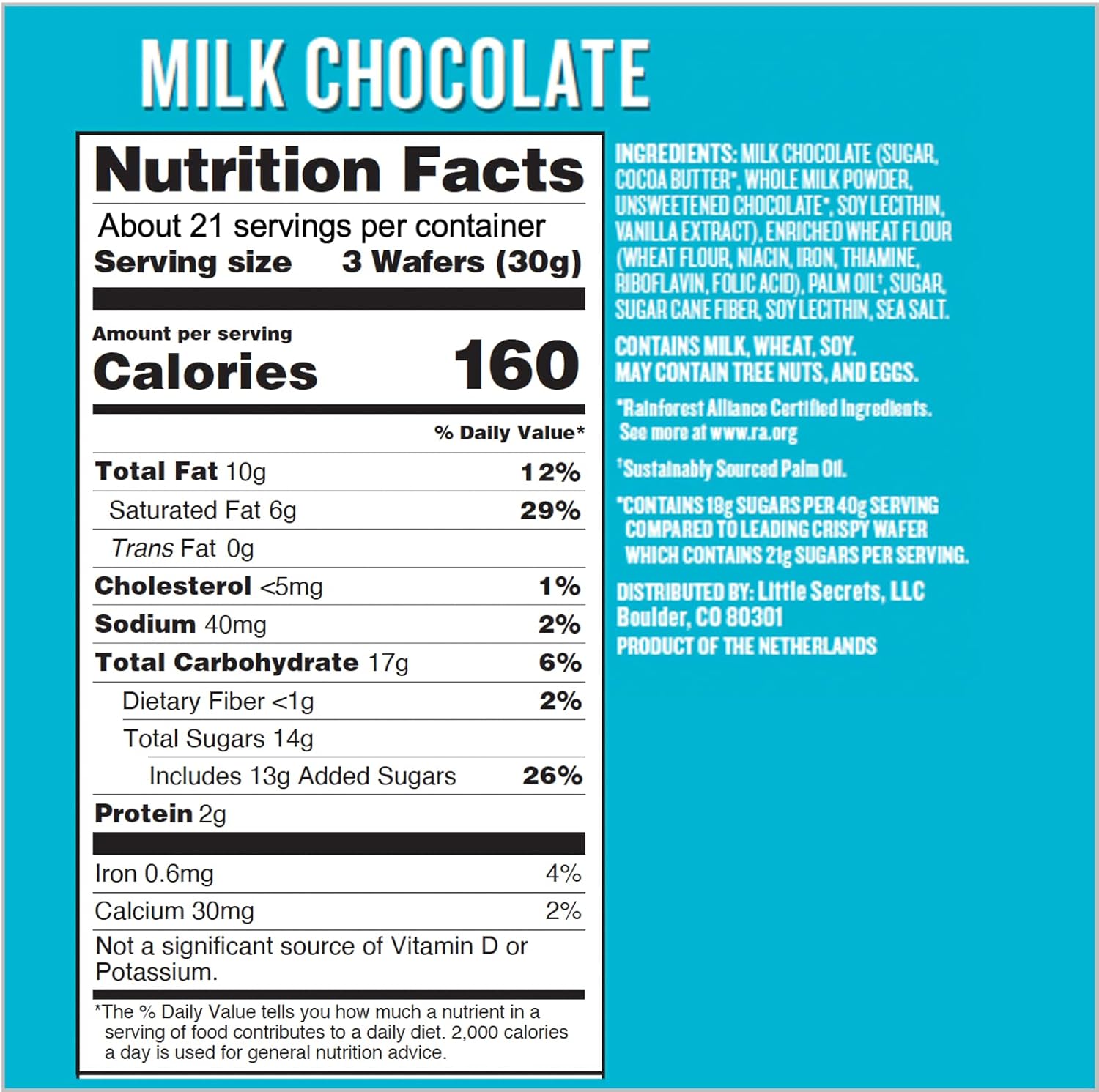 Little Secrets | Milk Chocolate Crispy Wafers | 60 Minis | Made in Europe | Nothing Artificial & No Sugar Alcohols | Sustainable Cocoa | 3.5 Ounce, Pack of 6
