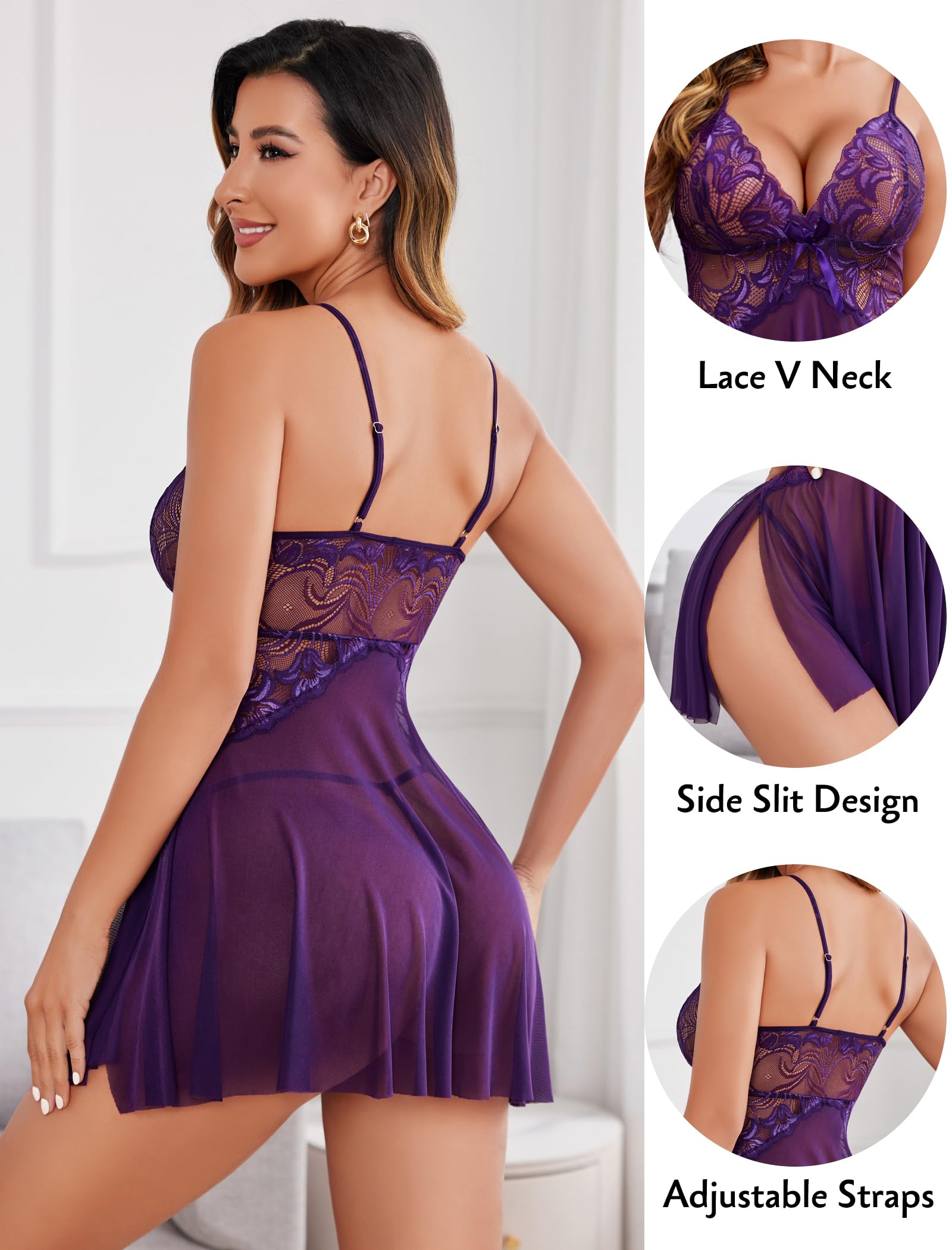 Avidlove Lencería de encaje para mujer, babydoll sexy, camisón exótico, camisón de novia