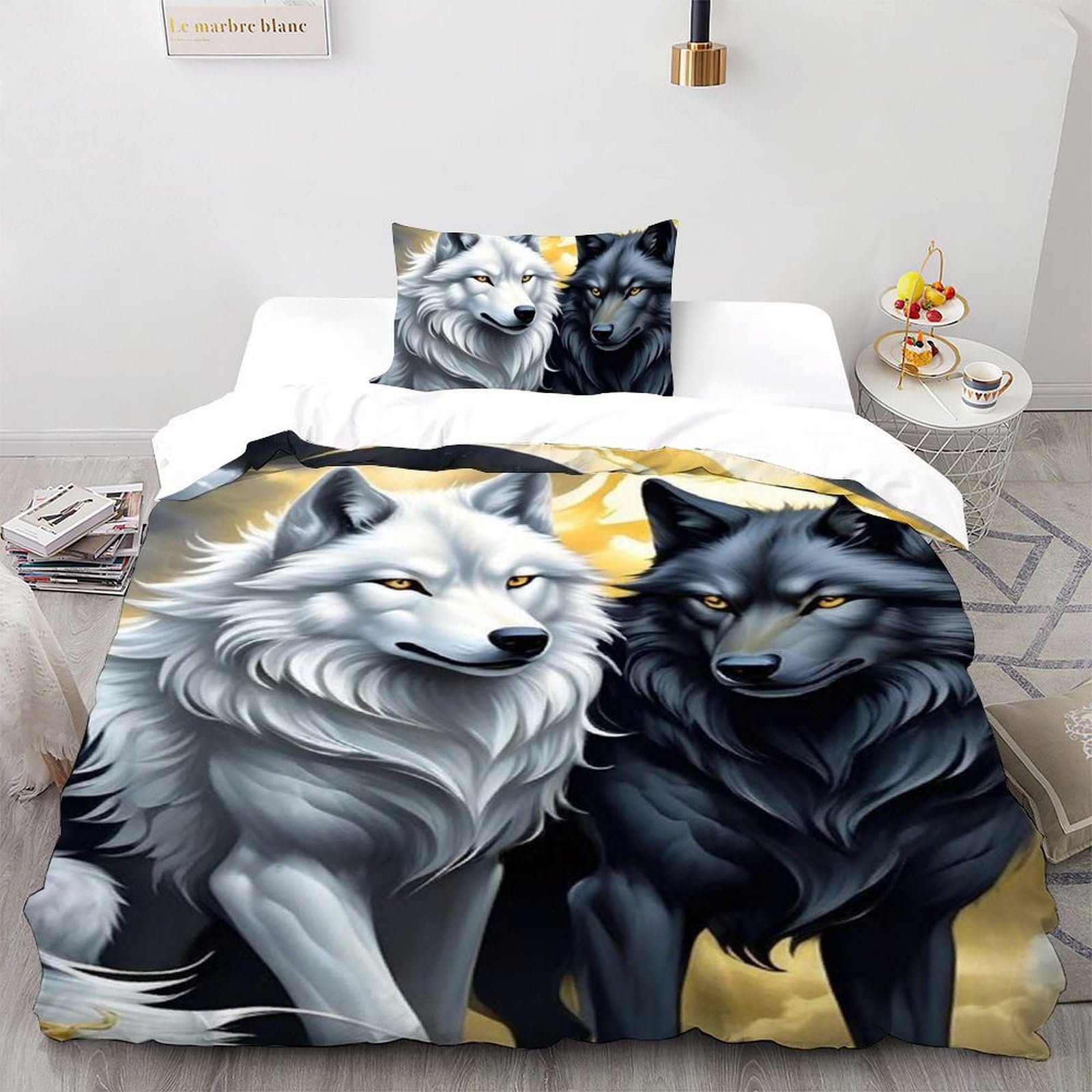 Housse de couette loup 135x200 microfile imprimé 3D parure de lit animaux garçon