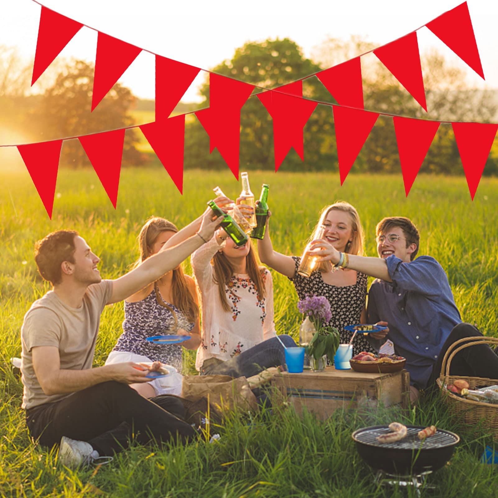 40m Wimpelkette Rot-Weiß - 5x8m Partydekoration Mit 10 Luftballons
