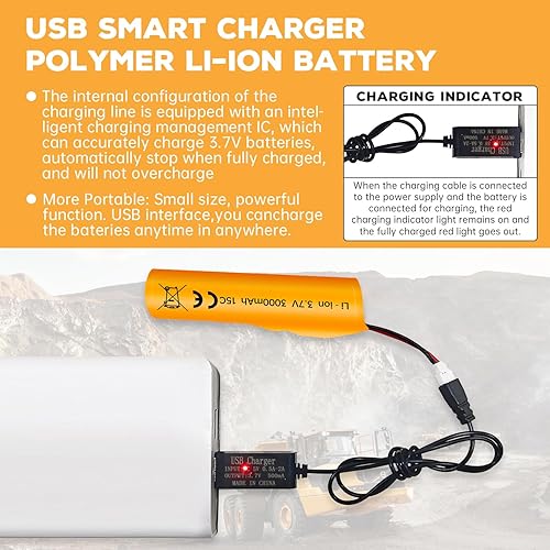 Miniatura 6 de Fytoo Batería de iones de litio de 3.7 V 3000 mAh con enchufe Molex con cable de carga USB para RC Engineering Car Drift Car Truck Off-Road Vehículo