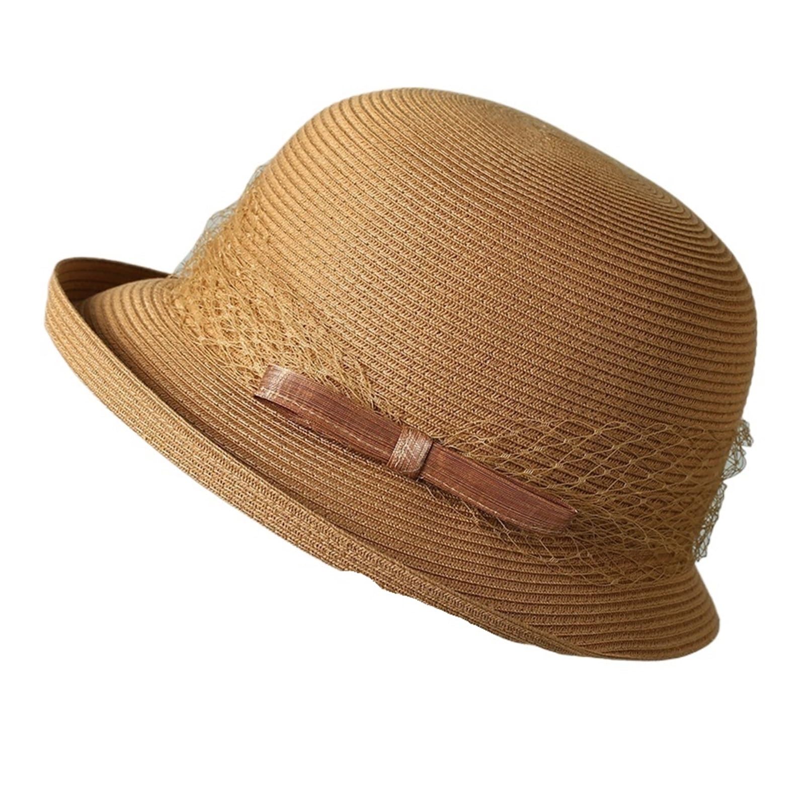 Generico Linea di decorazione in lino Cappello paglia Protezione fotografica Spiaggia Visiera parasole Cappelli velo for agricoltori
