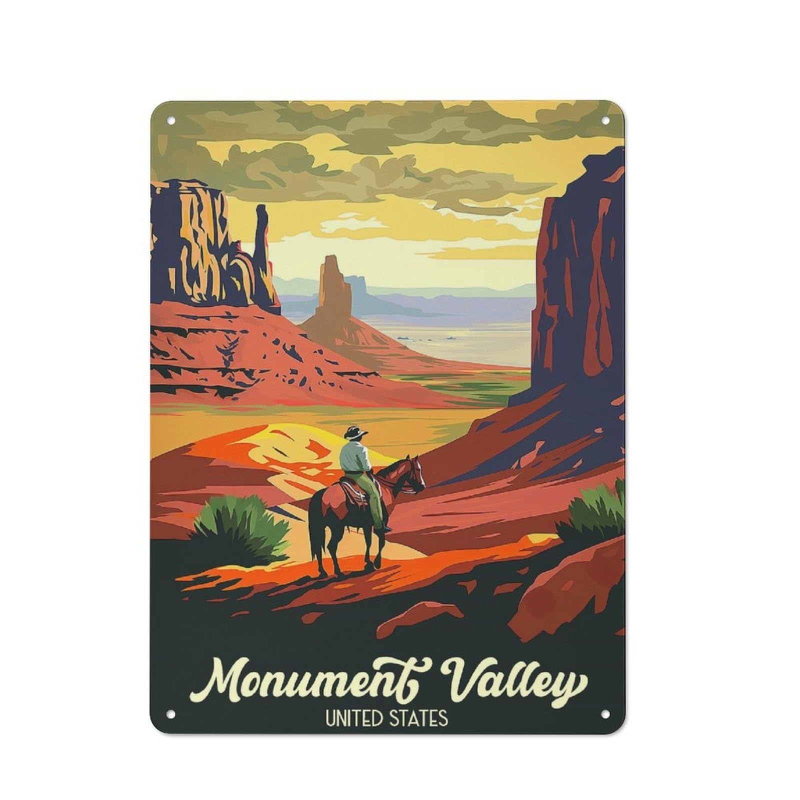 Junmoney Style Travel To Monument Valley Rustic Tin Sign 40X30cm For Lounge Or Reading Corner, For Metal Sign Collectors, For Cafés, Pubs And Restaurants