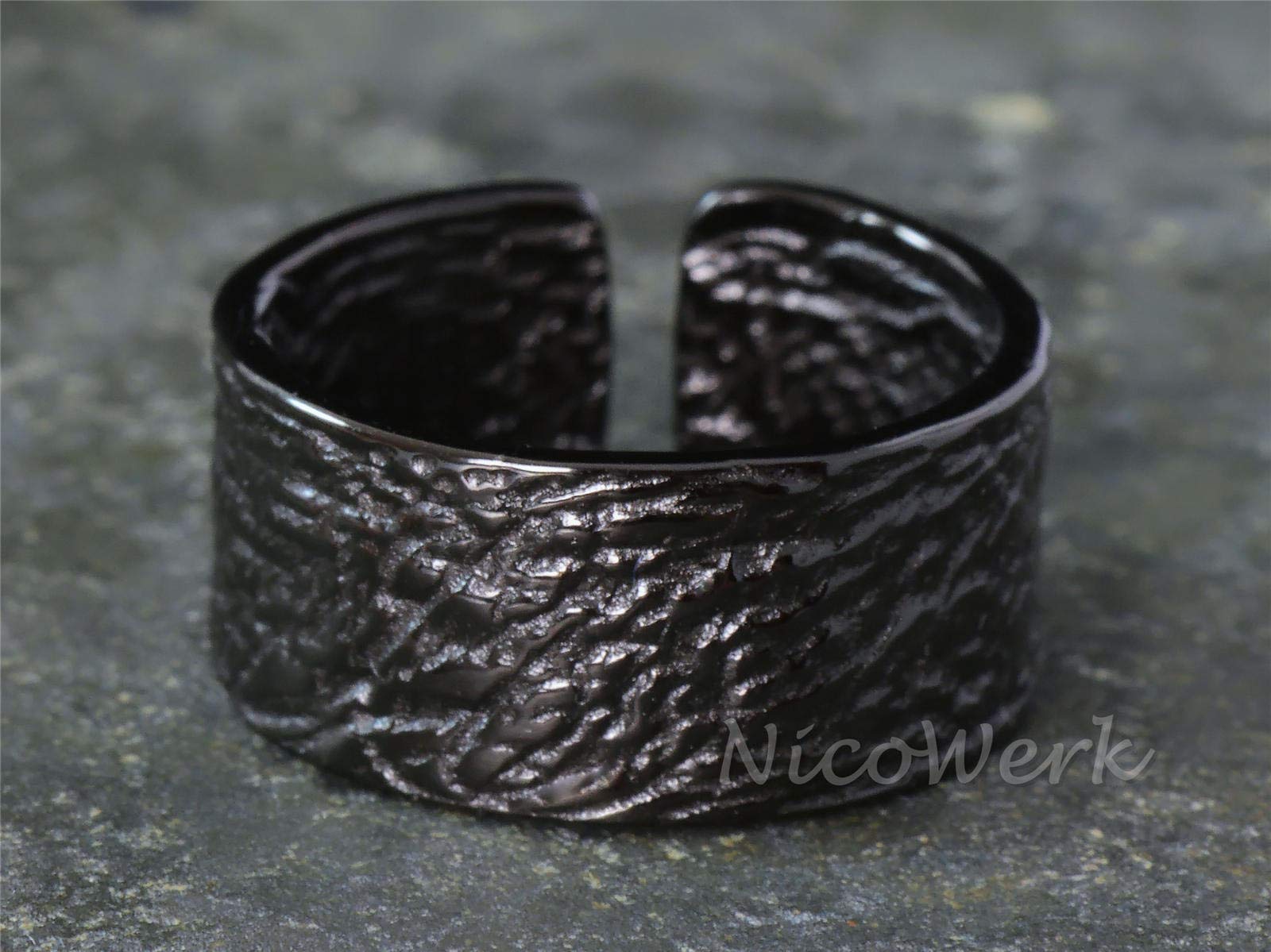 NicoWerk Anillo de plata para mujer de plata de ley 925, ancho, sencillo, estrecho, negro, con estructura ajustable, abierto, SRI621