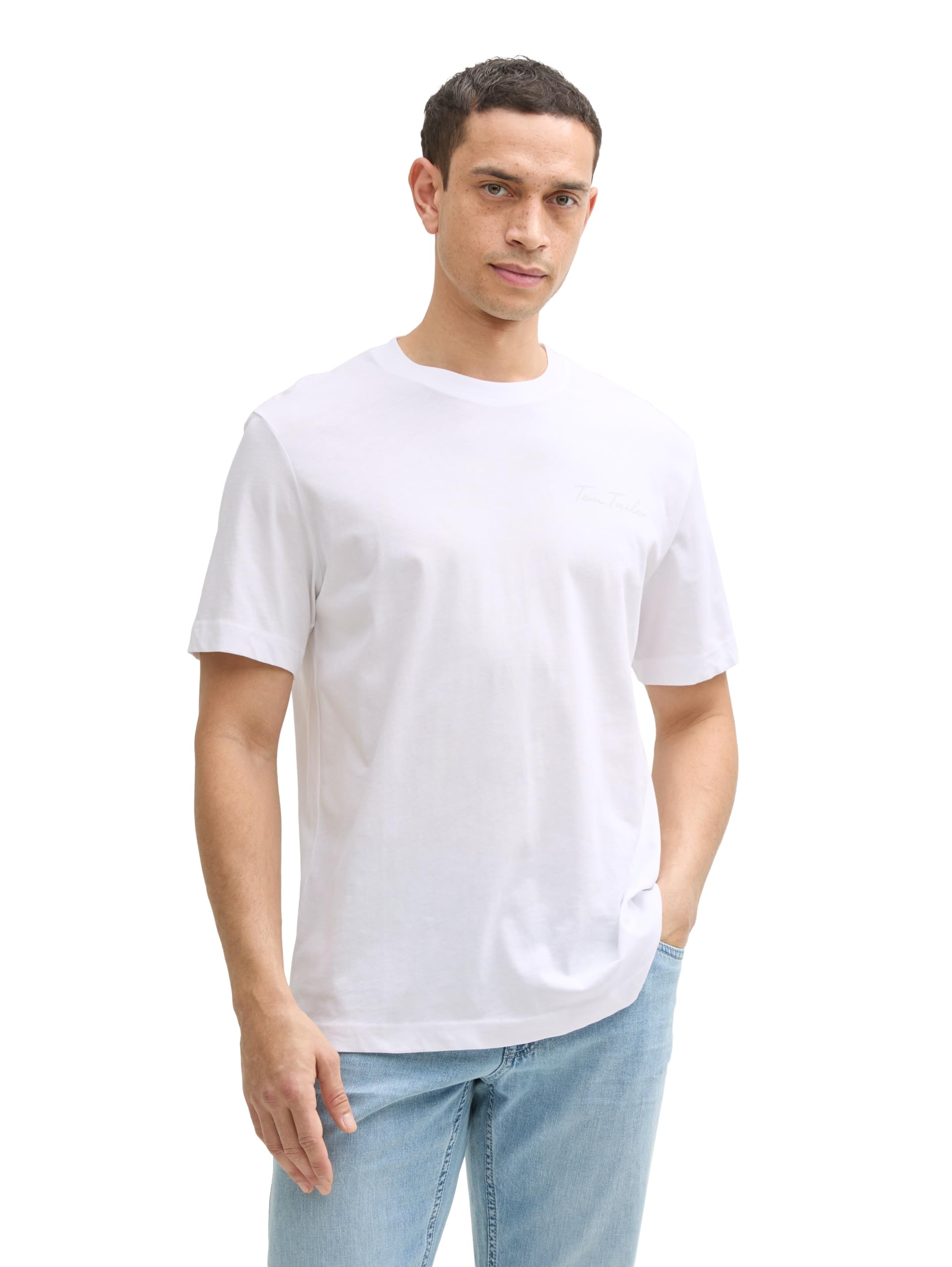 Tom Tailor Herren Basic T-Shirt mit kleinem Logo-Print