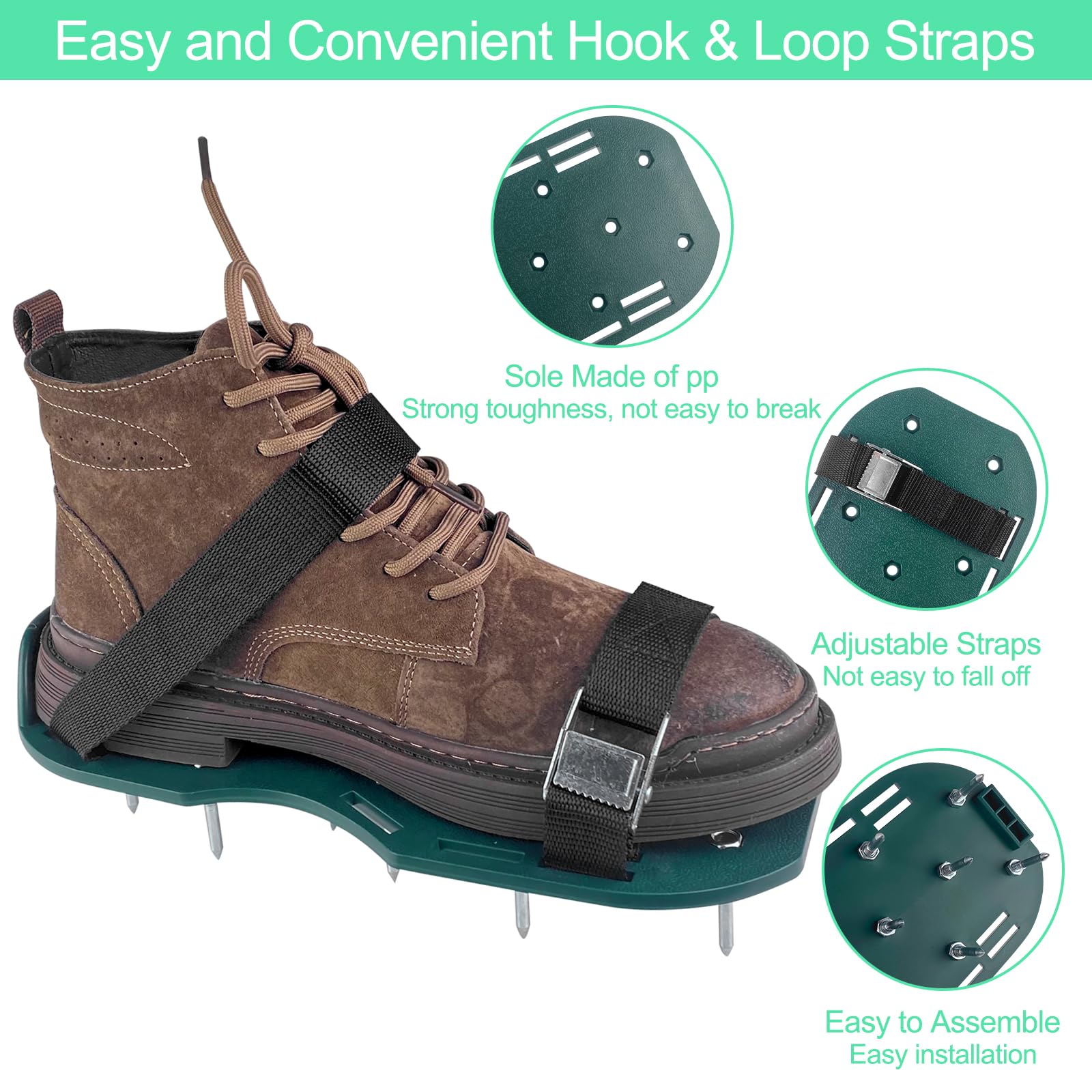 Relota Aerateur de Pelouse Chaussure à Gazon, Chaussures Aérateurs de Pelouse Couche, Semelles de Ventilation pour Gazon avec 4 Sangle à Boucle en Métal, pour Amélioration de la Qualité du Sol