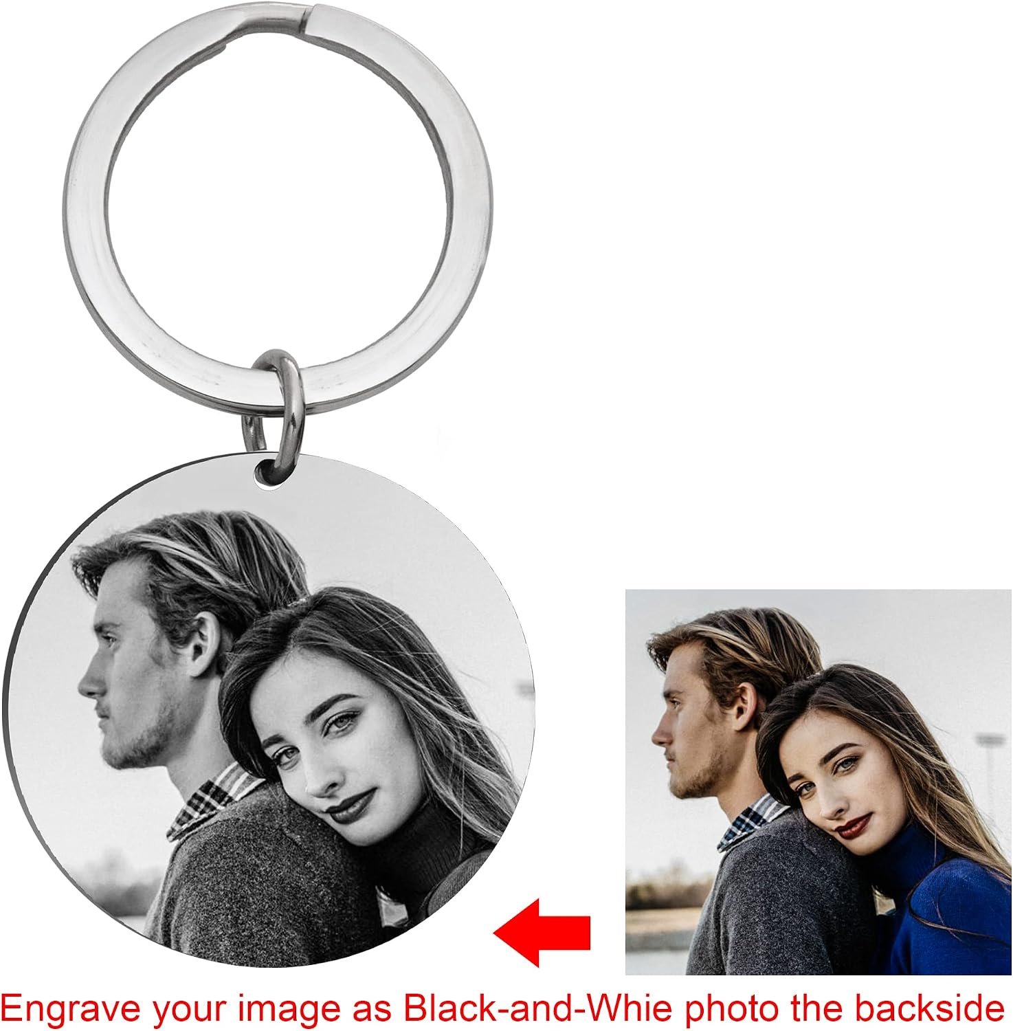 Qina C. Personalized Round Custom Photo Text Engraved Memorial Dog Tag Pendant Keychain Anniversary Jewelry Gift