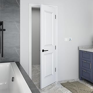 BARNSMITH 24x80 in Raised 2-Panel Square Top Smooth White Primed Molded Door Slab, Paintable Hollow Core Interior Door Panel, for Swing, Pocket, Sliding Door, Durable and Lightweight