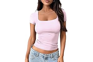 Womens Short Sleeve T Shirts, Cute Square Neck Going Out Crop Tops