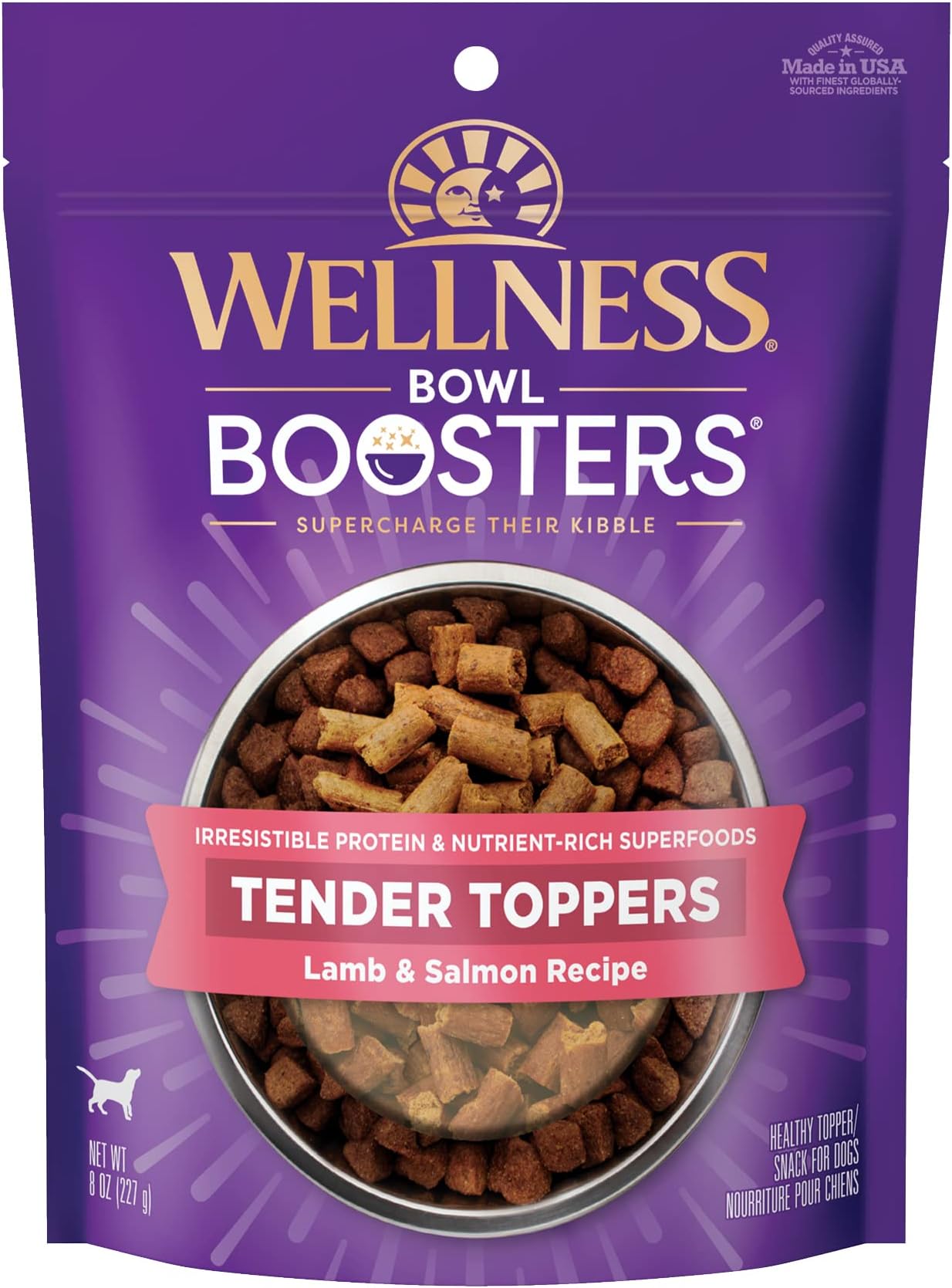 Wellness Bowl Boosters Tender Toppers Dog Food Topper for Small, Medium, and Large Breeds, Grain Free, Natural, Lamb and Salmon Recipe, 8 oz Bag