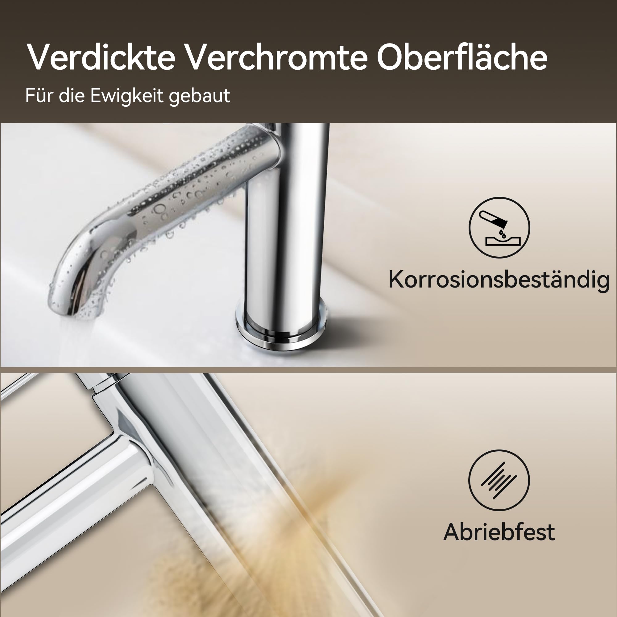 ALPHA HOME Grifo mezclador para baño con función de ahorro de agua, monomando con manguera de conexión de 60 cm, para invitados, baño, cromado
