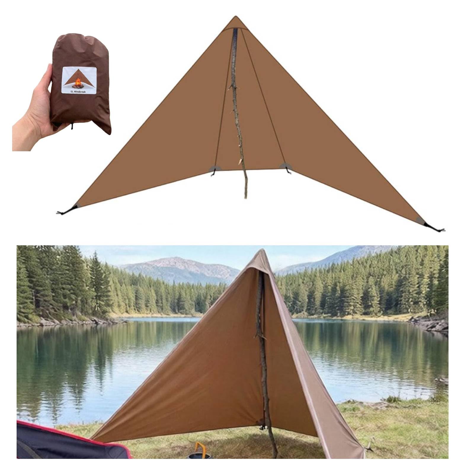Outdoor Camping Windbreak, Ultralight Camping Tent for 1 Person, Durable 20d Nylon Flame-retardant Stove Windscreen With Storage Bag for Outdoor Cooking Backpacking Hiking Picnic Climbing (Coffee)