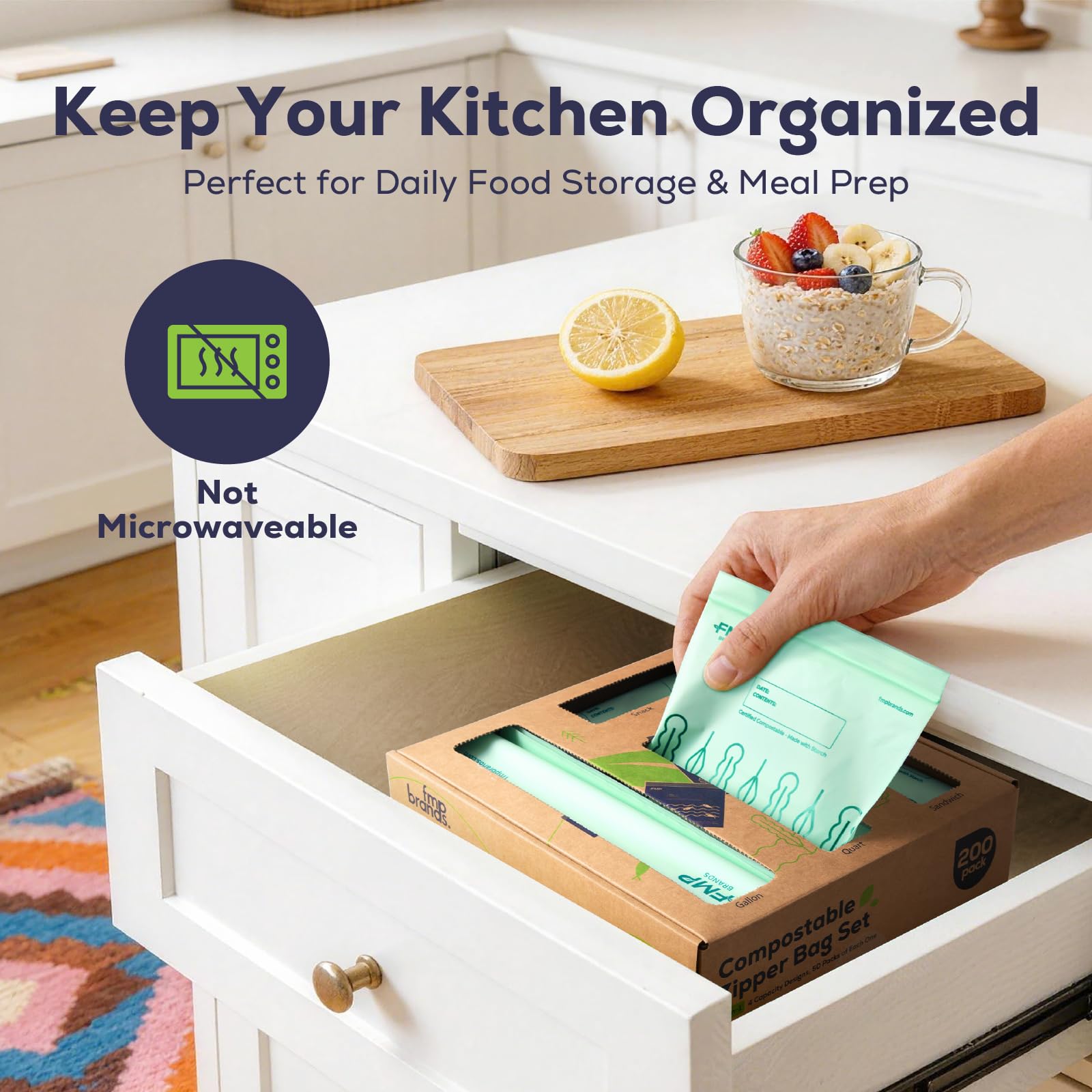 Fit Meal Prep Juego de bolsas Ziplock 100% compostables, bolsas resellables de almacenamiento de alimentos a base de plantas, aptas para congelador, bolsa con cremallera para alimentos, ASTM D6400,