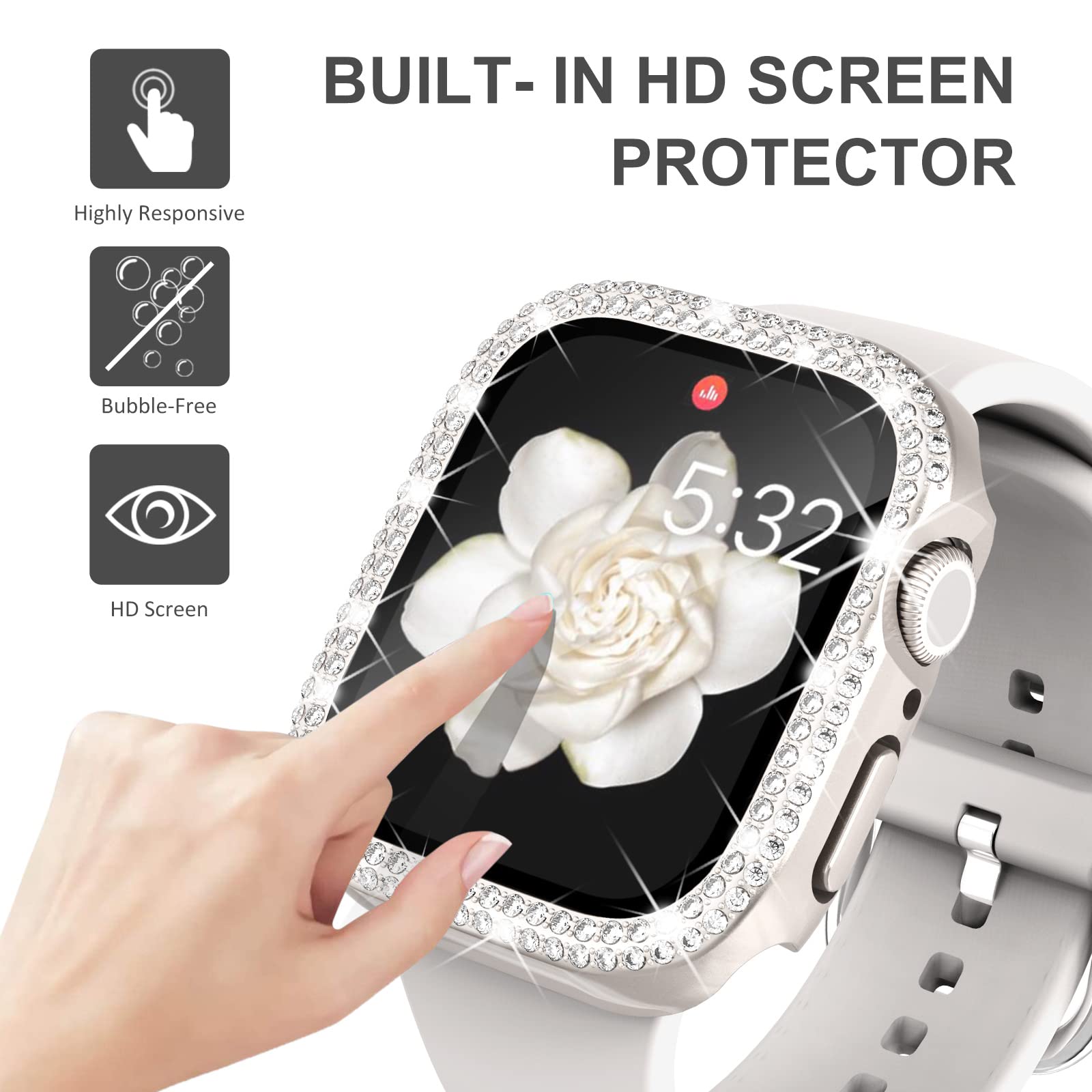 NewWays 2 Pack Compatible with Apple Watch Case 40mm Built-in Screen Protector,Women Diamond Bling Cases for iWatch Series SE(2025-2020) 6 5 4,Starlight/Clear — view 3