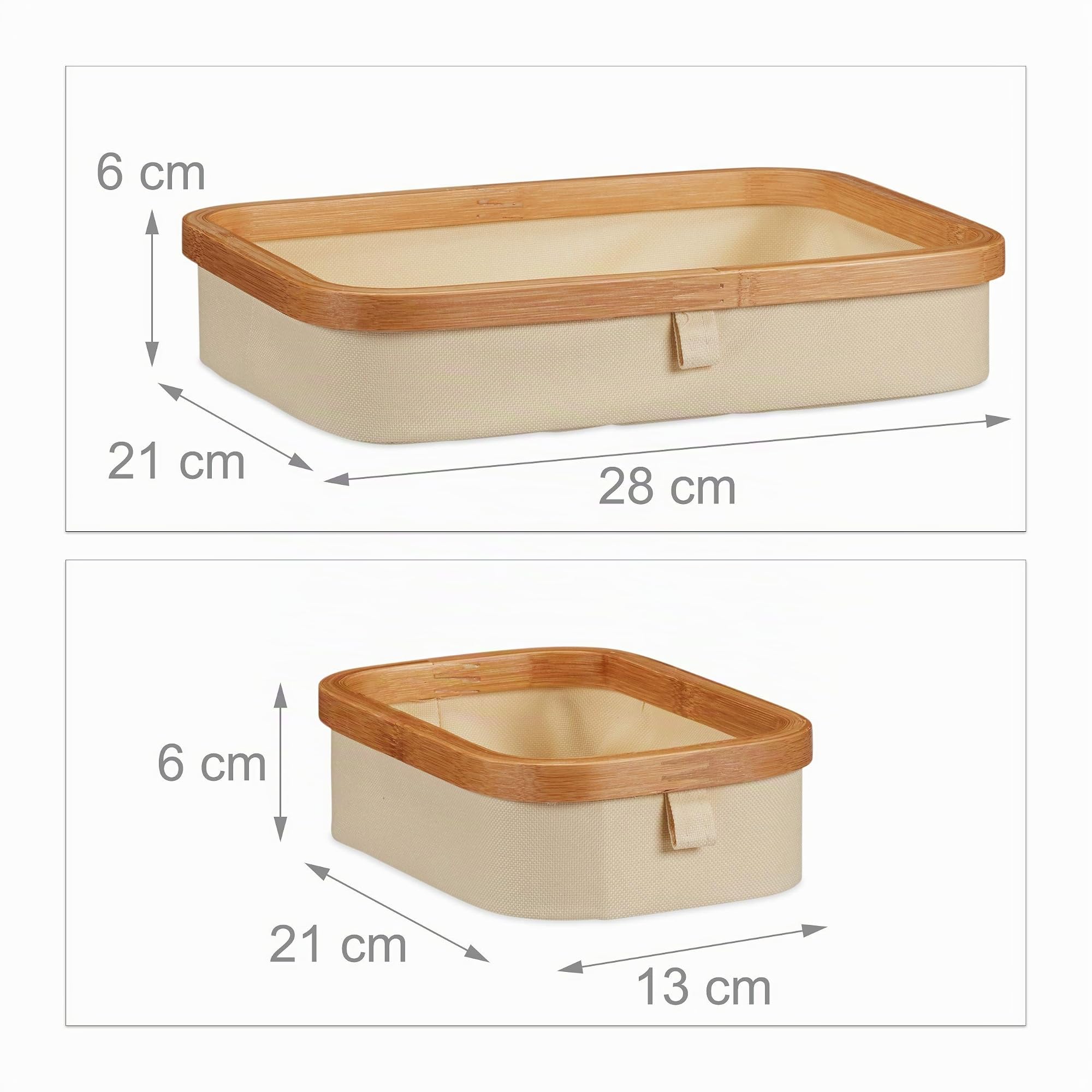 Relaxdays Mobiletto bambù, 3 Scomparti, mobiletto WC, Tessuto, Porta Trucchi, Rustico, HLP 19 x 34 x 23 cm, Marrone