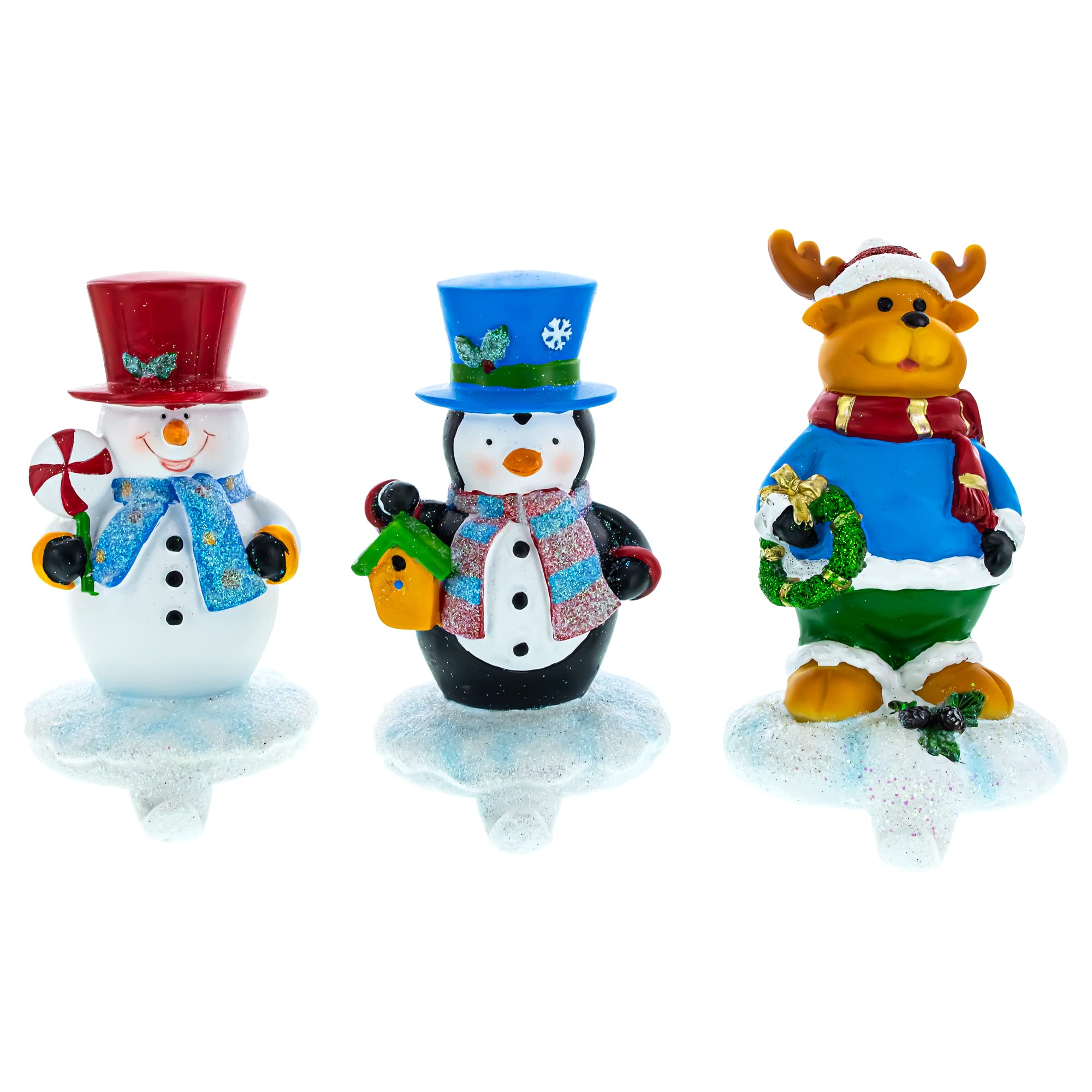 Porte-chaussettes de Noël en métal avec figurines sculptées de qualité