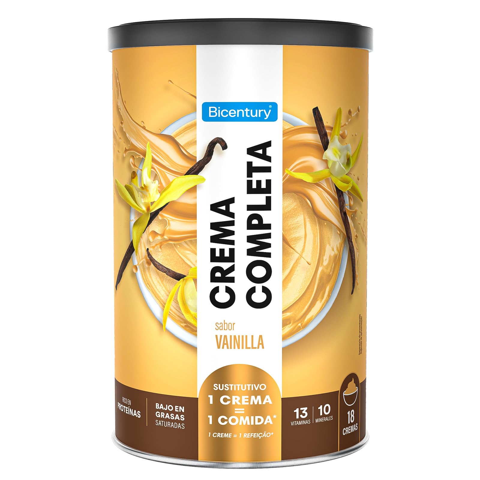 Bicentury Crema Completa Sustitutiva de Comida Sabor Vainilla, Rico en Proteínas y Bajo en Grasas saturadas, Una crema equivale a una comida completa, 540 g, 18 raciones