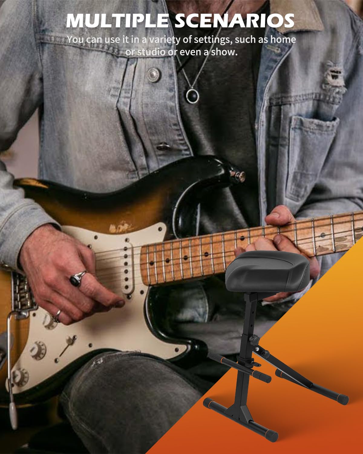 STRICH Sgabello per Chitarra con Altezza Regolabile, Cuscino Imbottito e Poggiapiedi, per Adulti e Bambini