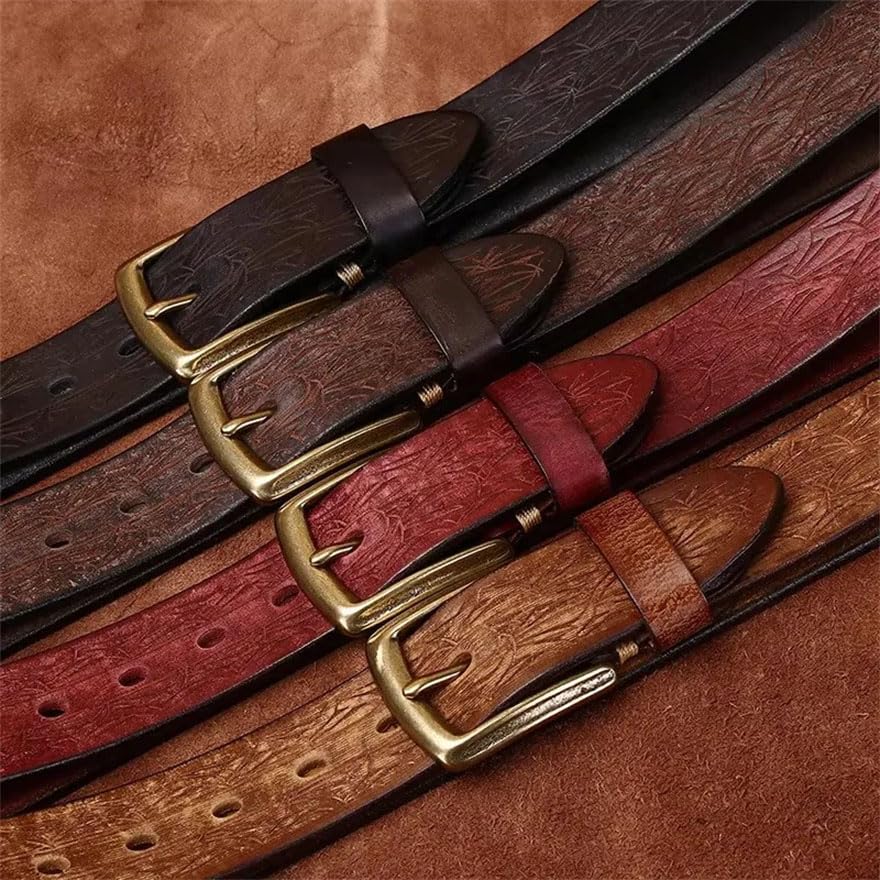 Pohullan Men Thick Copper Buckle Leather Casual Jeans Belt Retro Waistband Belts Accessories4