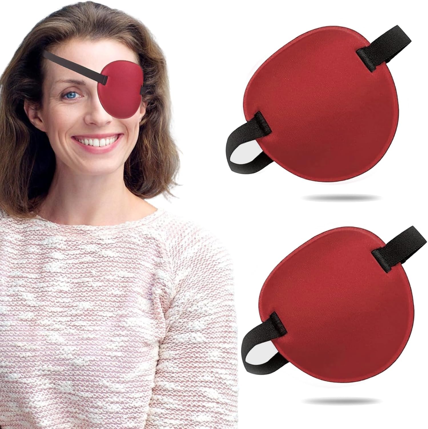 2PCS Eye Patch Medical for Adults and Kids, Left and Right Eye, Red