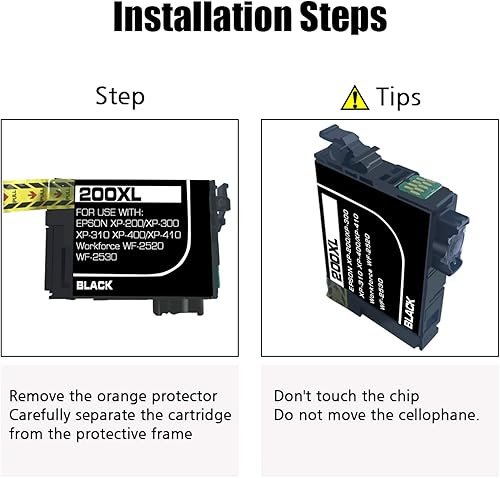 Miniatura 3 de NoahArk Paquete de 6 cartuchos de tinta remanufacturados 200XL de repuesto para Epson 200 XL T200XL uso para Expression Home XP-200 XP-300 XP-310