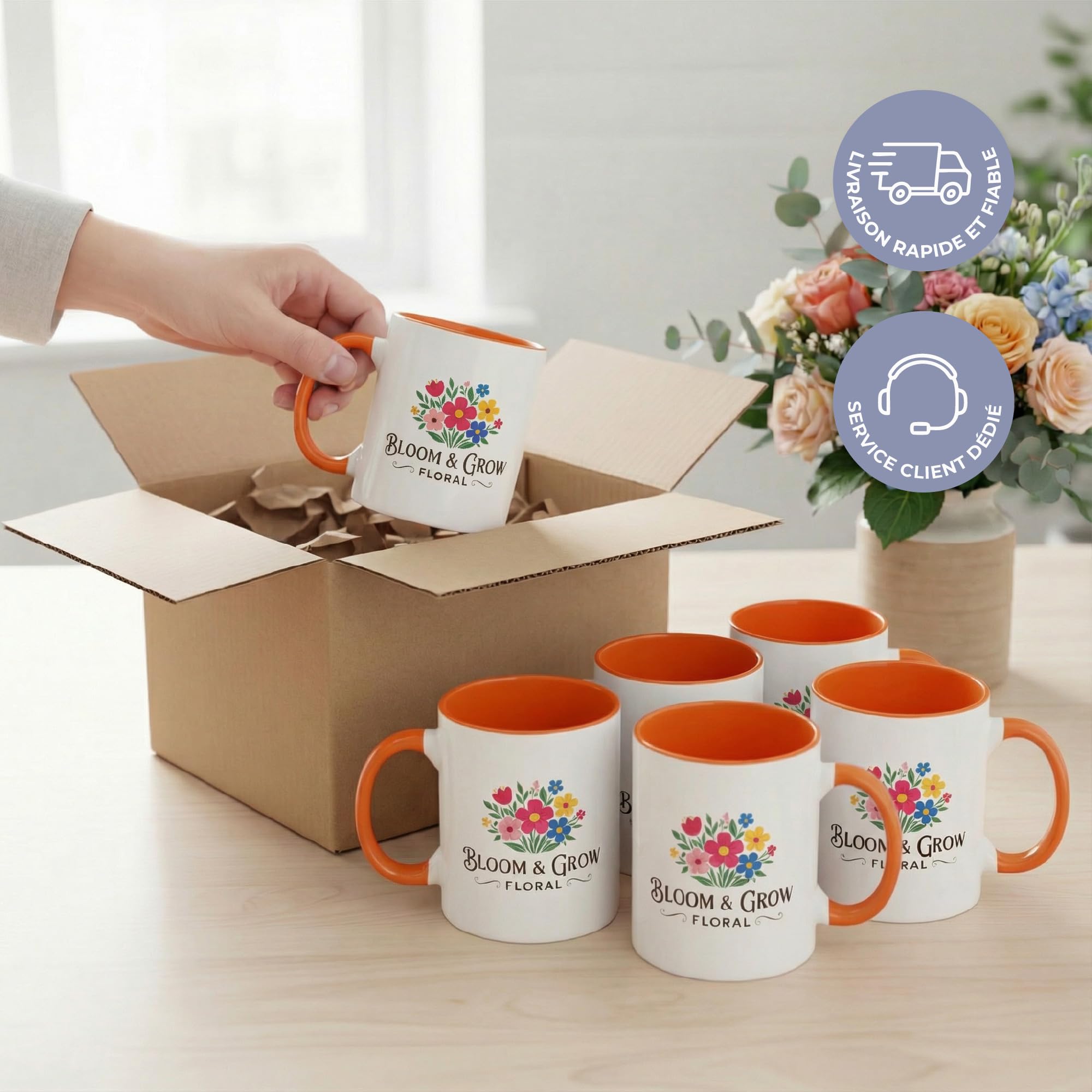 Cimpress Mug Personnalisable Photo Texte, 325 ml, Lot de 10, Orange | Tasse A Cafe Personnalisée Prénom, Tasses d'entreprise avec son propre logo, Cadeau d'Entreprise, Collègue