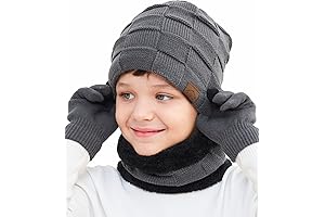 Boys Winter Beanie, Hat, Scarf, Touchscreen Gloves Set