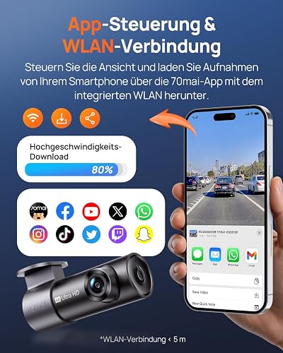 70mai Dashcam Auto M310 Plus 4K, 2160P Mini Dashcam Auto con WiFi e App - 9