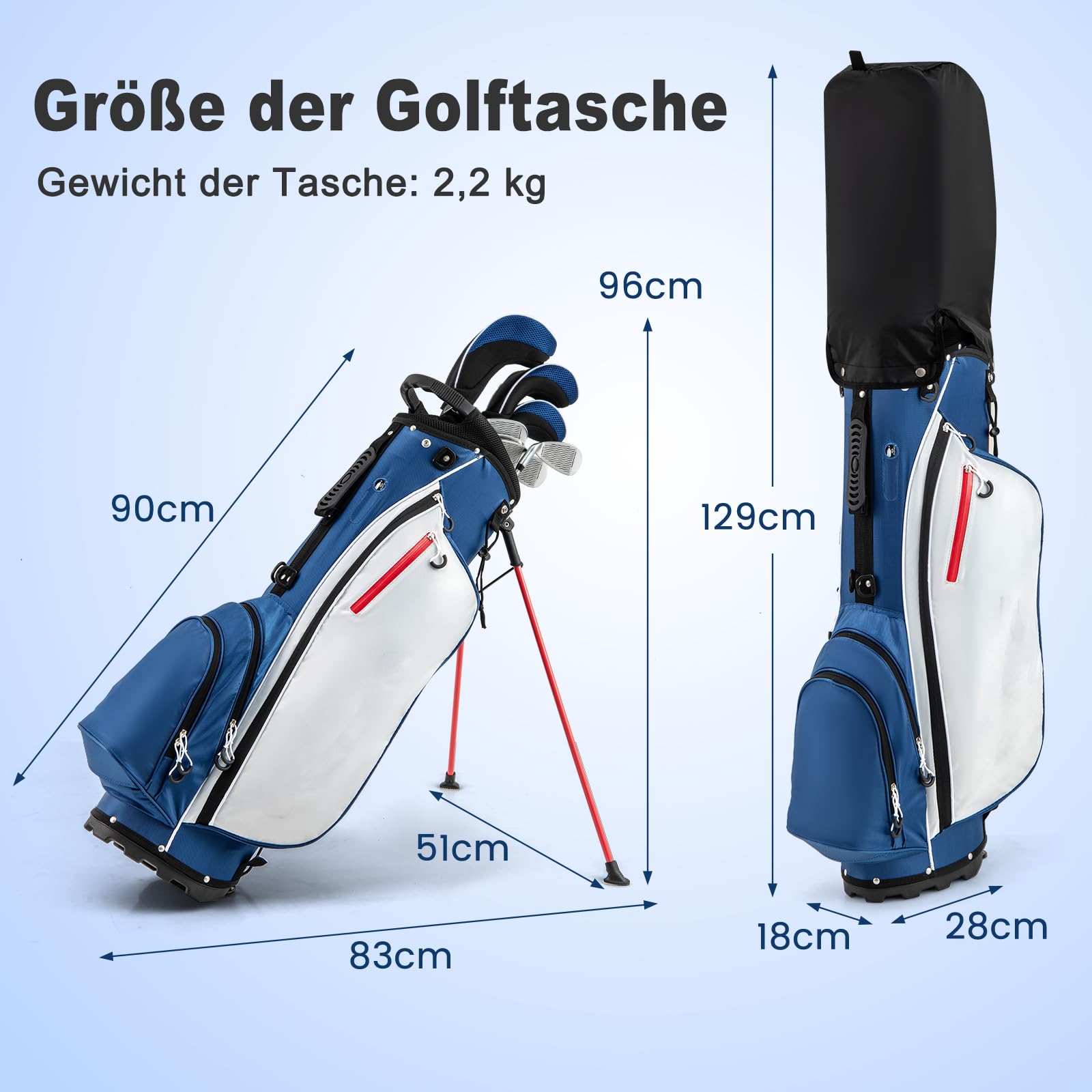 GOPLUS Męski zestaw kijów golfowych, kompletny zestaw, zestawy kijów golfowych, w zestawie 1 Driver, 3 Fairway, 5 Hybrid i 1 torba stojąca, z regulowanymi paskami na ramię, prawa ręka (niebieski)