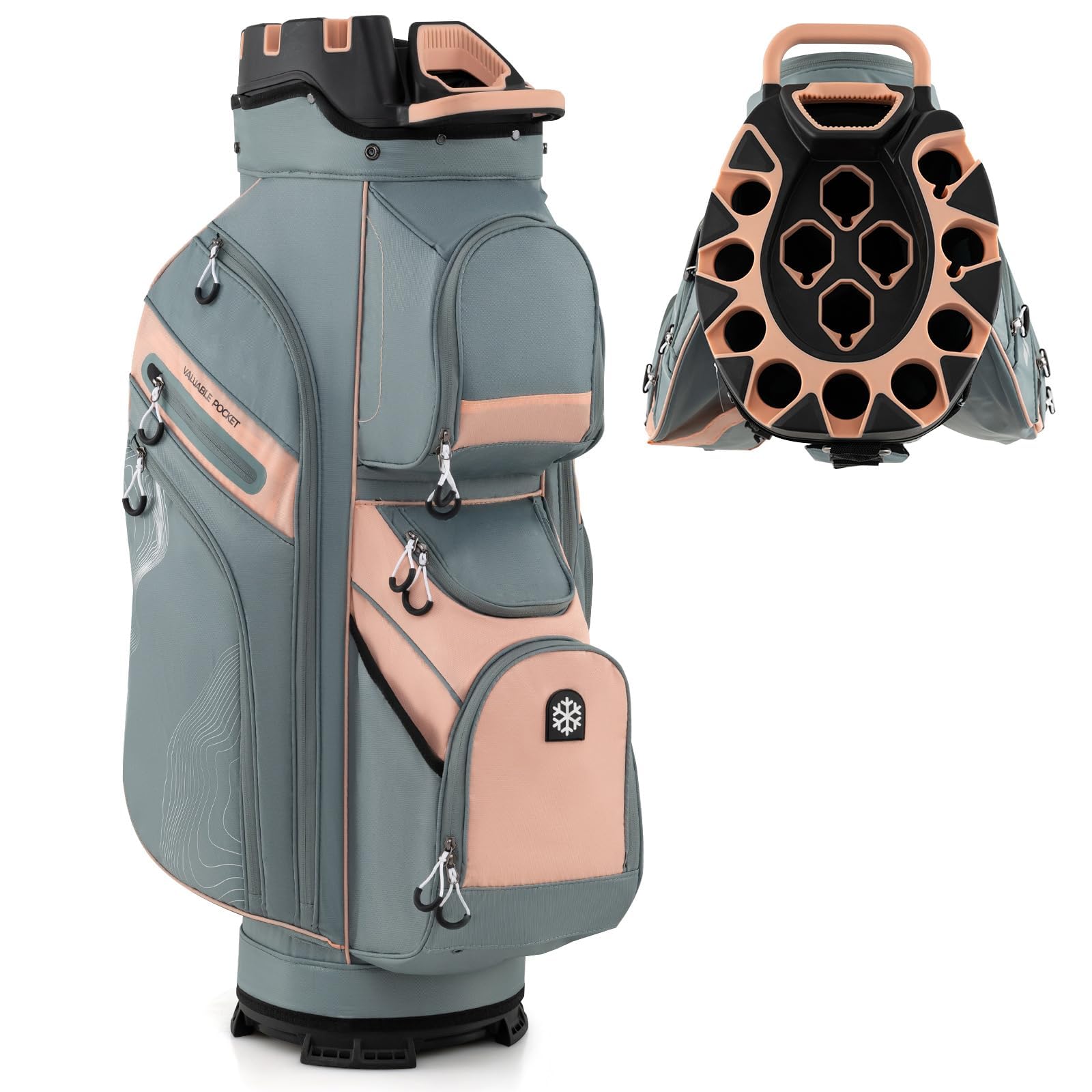 COSTWAY Golfbag, leichtes Golf Cart Bag mit 14 er Unterteilung & Tragegurt, tragbare Golftasche mit Regenhaube & 11 Taschen, Golf Cartbag wasserabweisend für Herren & Damen