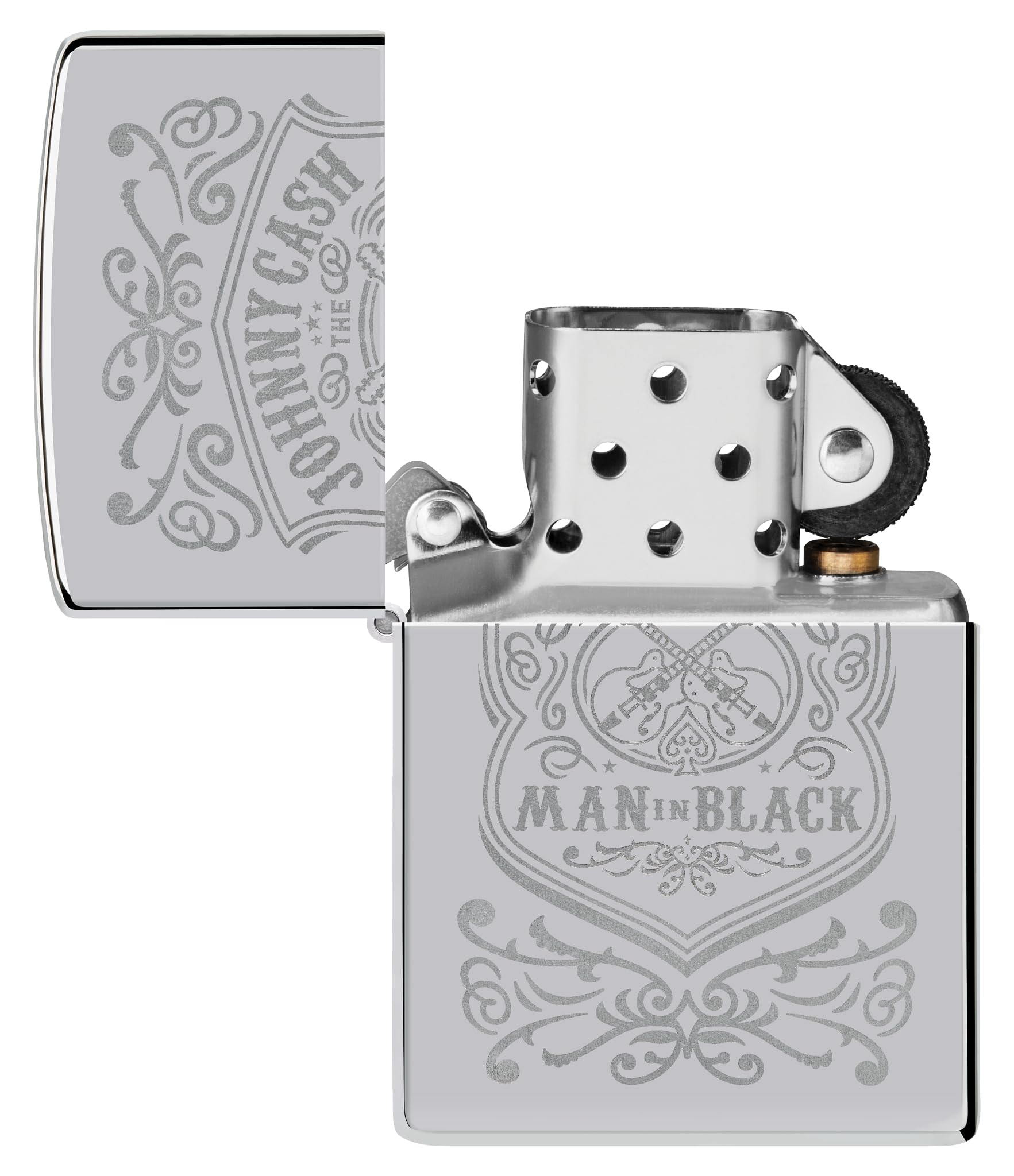 Zippo Sturmfeuerzeug Johnny Cash High Polish Chrome Nachfüllbar Windfestes Design Geschenkbox Made in USA