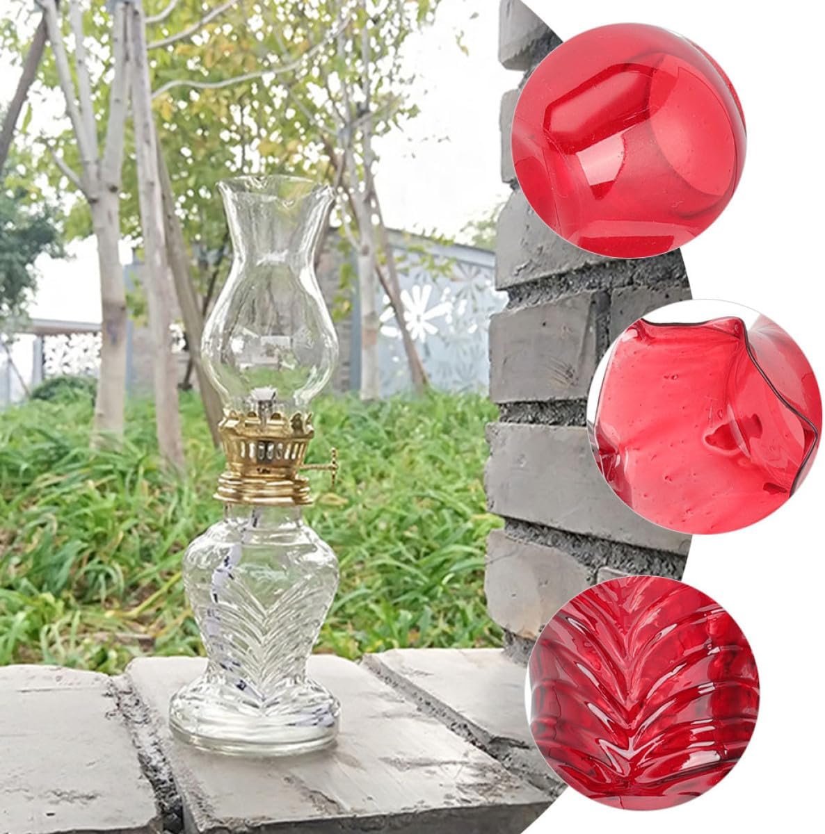 2pcs Retro Kerosene Lamps Oil Lanterns with Large Glass Chamber, Red and Vintage Style, Indoor and Outdoor Emergency Lighting Accessory