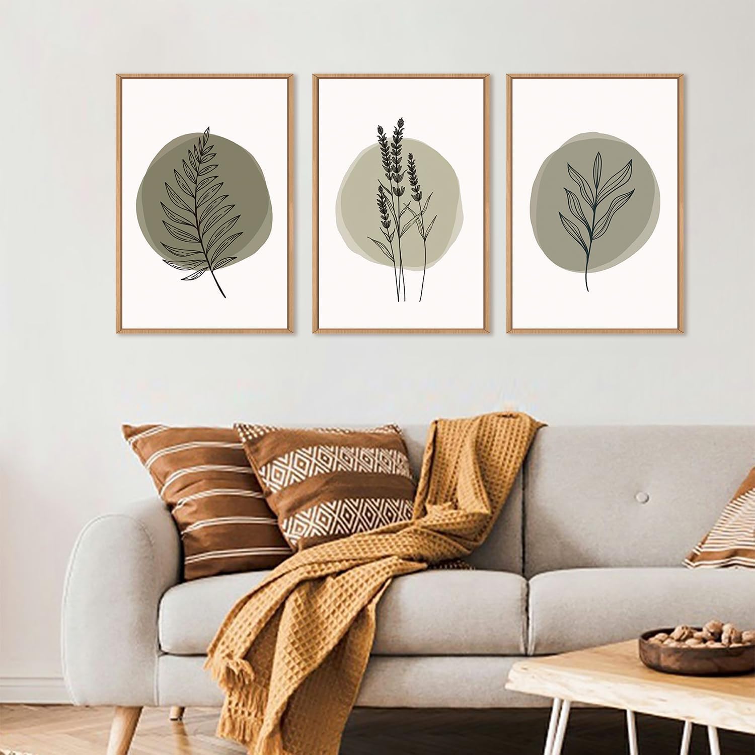 TOARTi Sage Green Leaves Framed Canvas Wall Art Set, Nature Boho Botanical Wall Decor - Image 3
