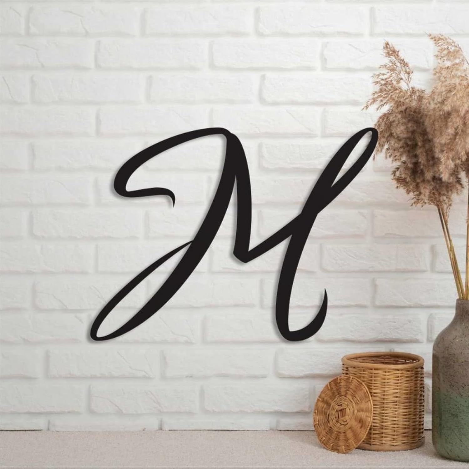 Custom Initial Letter M Metal Sign Personalized Monogram Iron Retro Script Plaque Wall Art Decal Home Decor For Office Garden Outdoor Wedding Birthday Baby Housewarming Gift One size