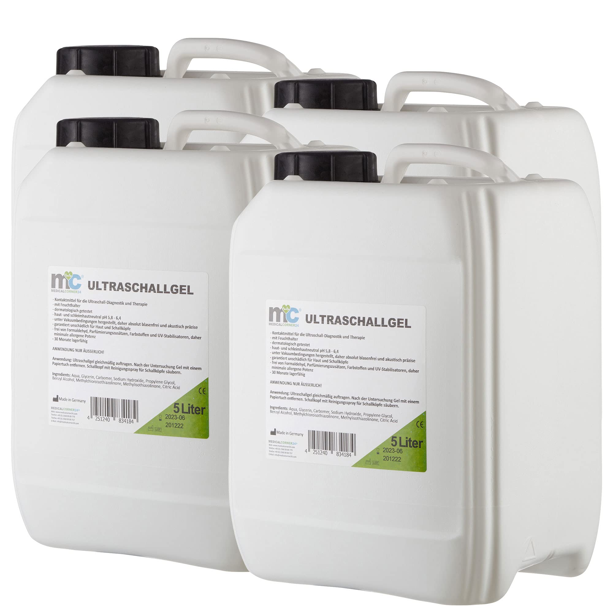 Medicalcorner24 Ultraschallgel, Sonographiegel, Kontaktgel, Gel, 4 x 5 Liter Kanister
