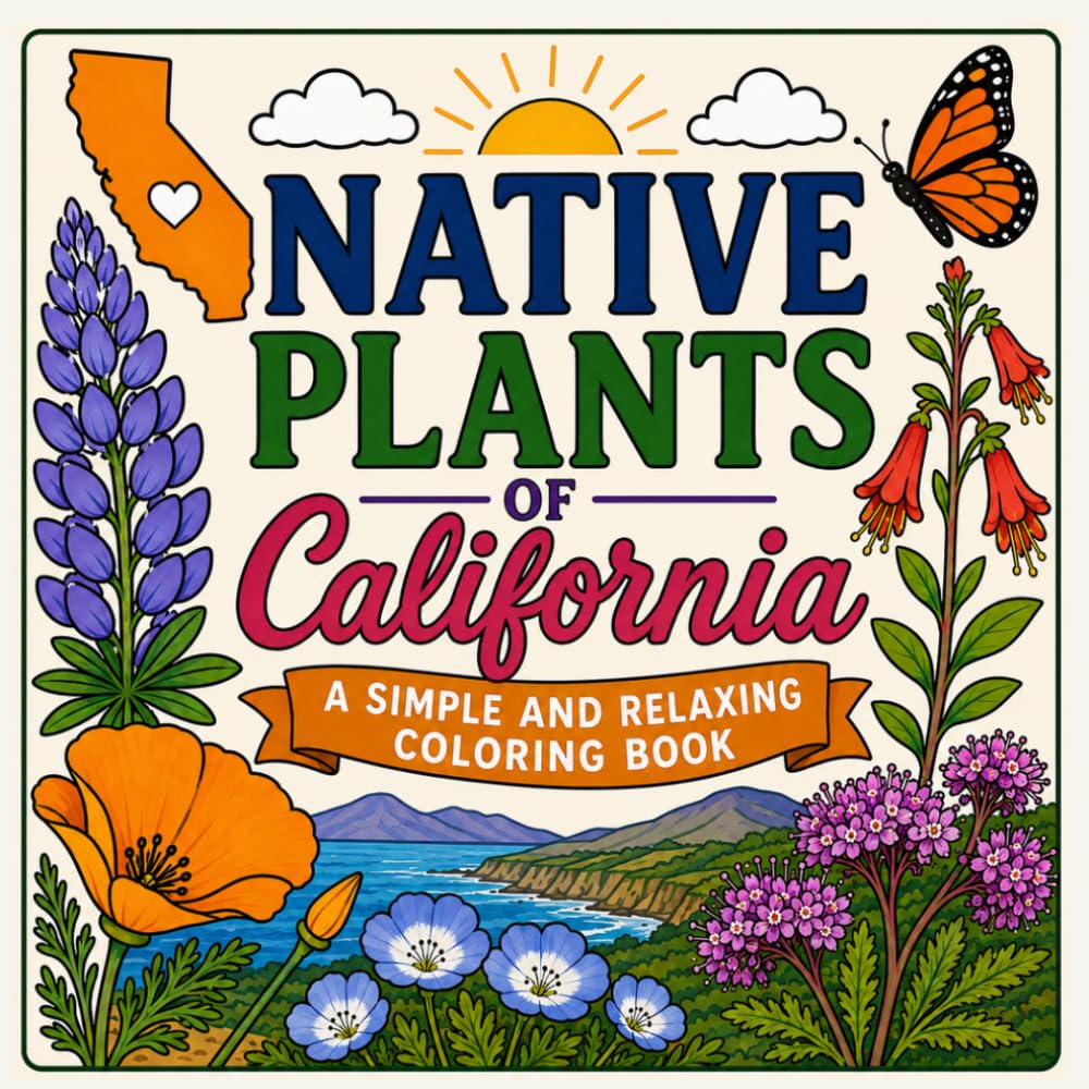 Native Plants of California: Simple and Relaxing Coloring Book for Adults and Kids (Native Plants by State Coloring Books)