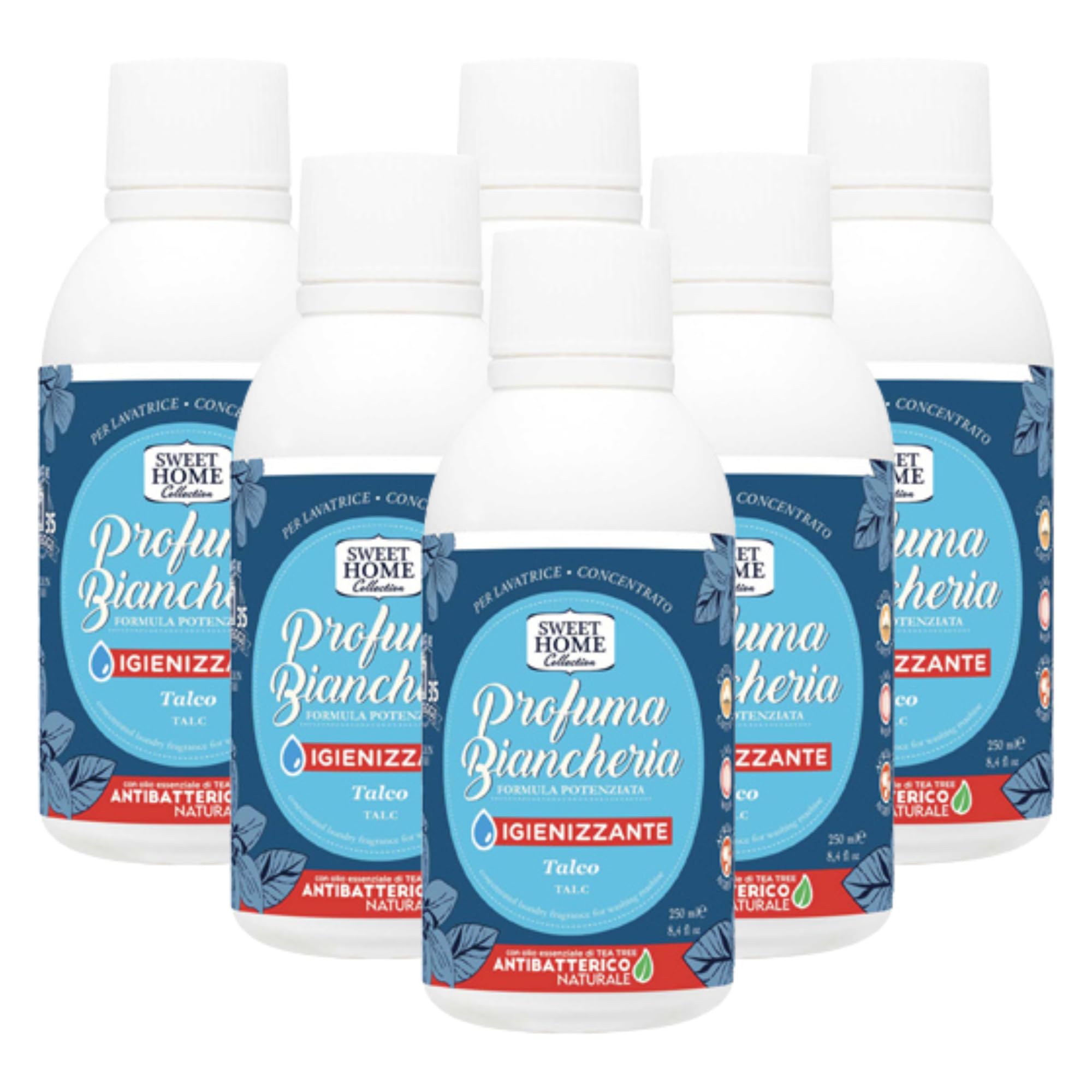Sweet Home, Profuma Biancheria, Formula Potenziata Igienizzante, Antibatterico Naturale, Profumato Al Talco 250ml (6 Unità)