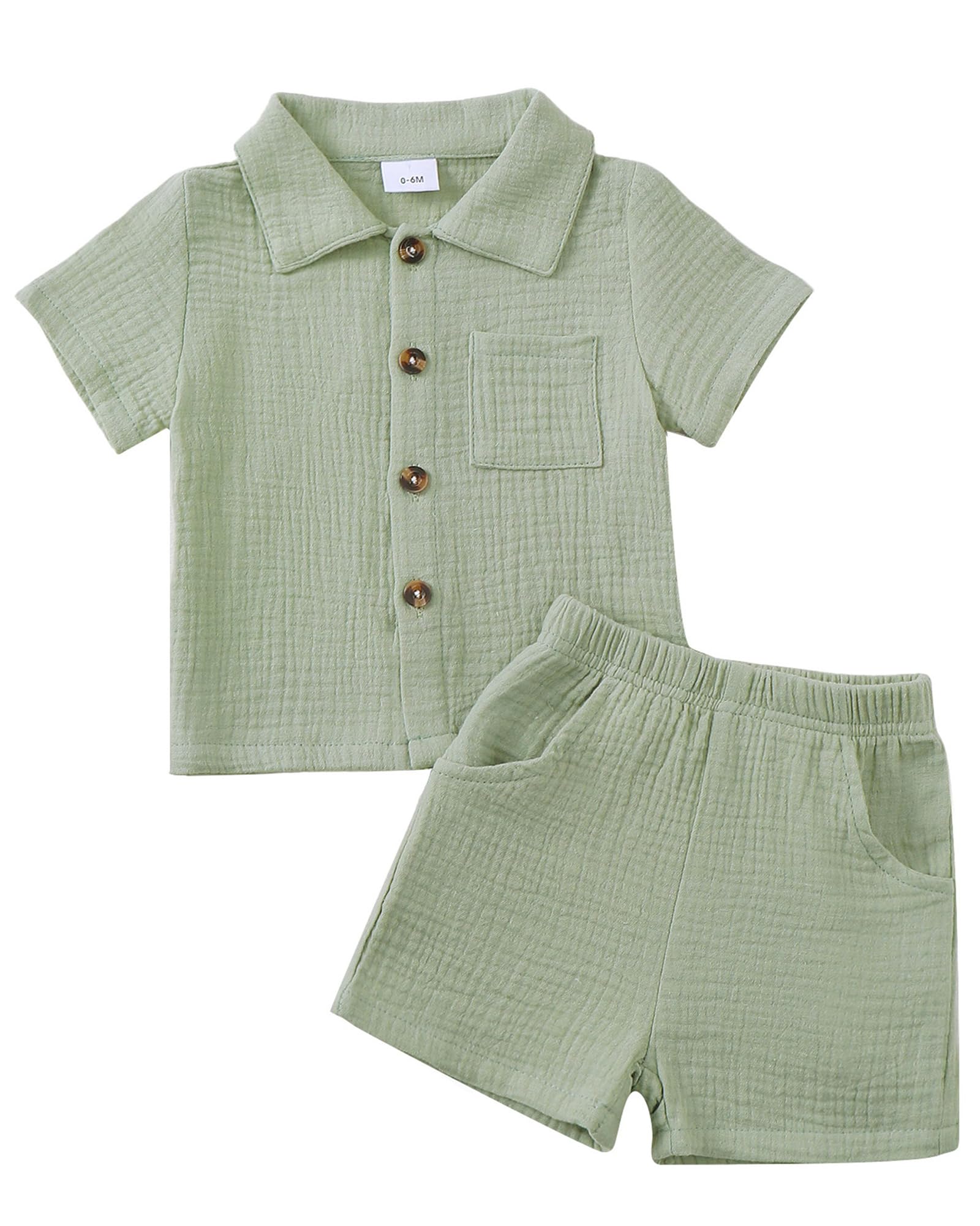 Jecson Baby Boy Clothes Baby Boy Outfits Baby Boy Summer Clothes Cotton 2 Piece Set with Button Down Shirt and Shorts 0-3T