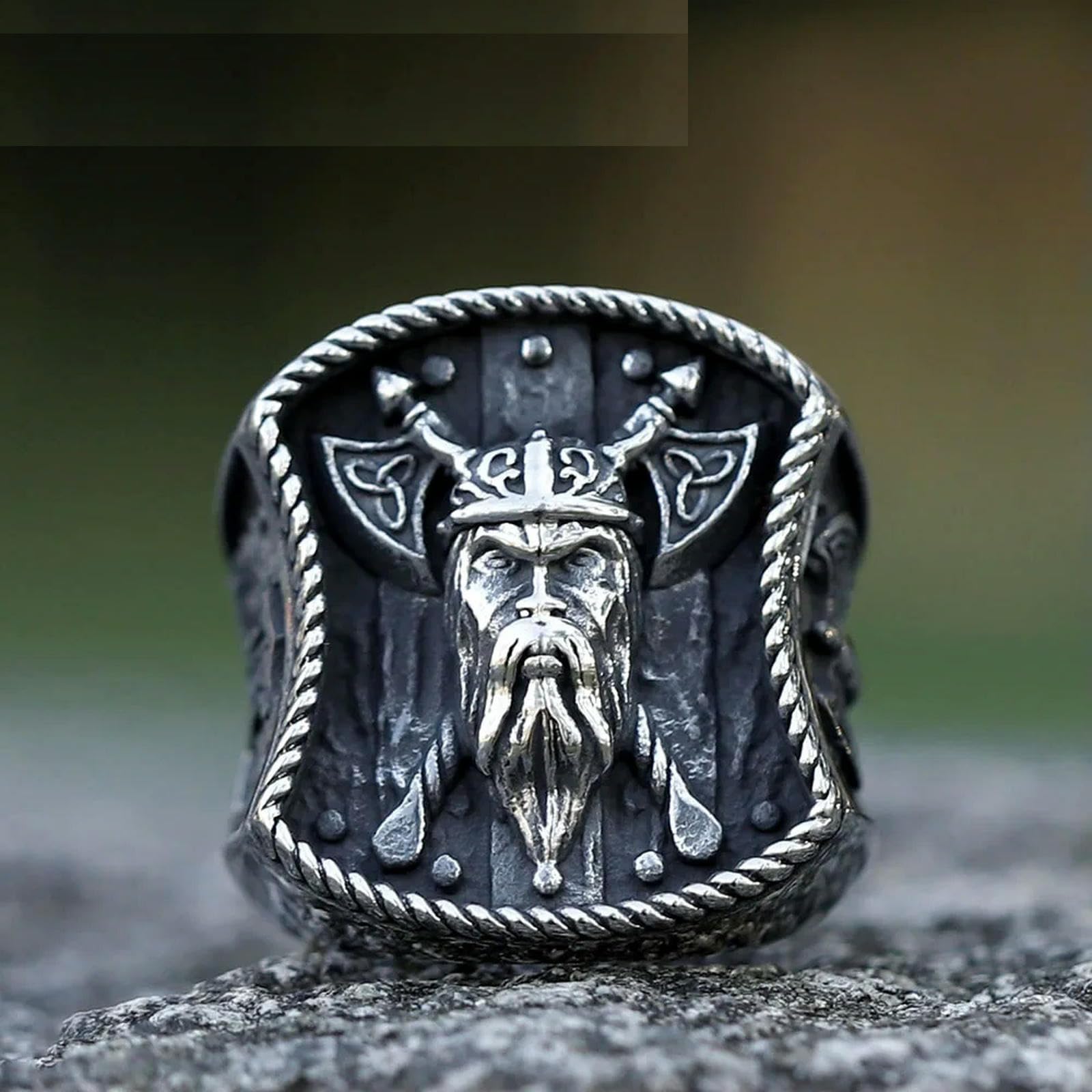 New Men's Ring Creative Design Viking Warrior Double Axe Odin Eagle Ring Jewelry Vintage