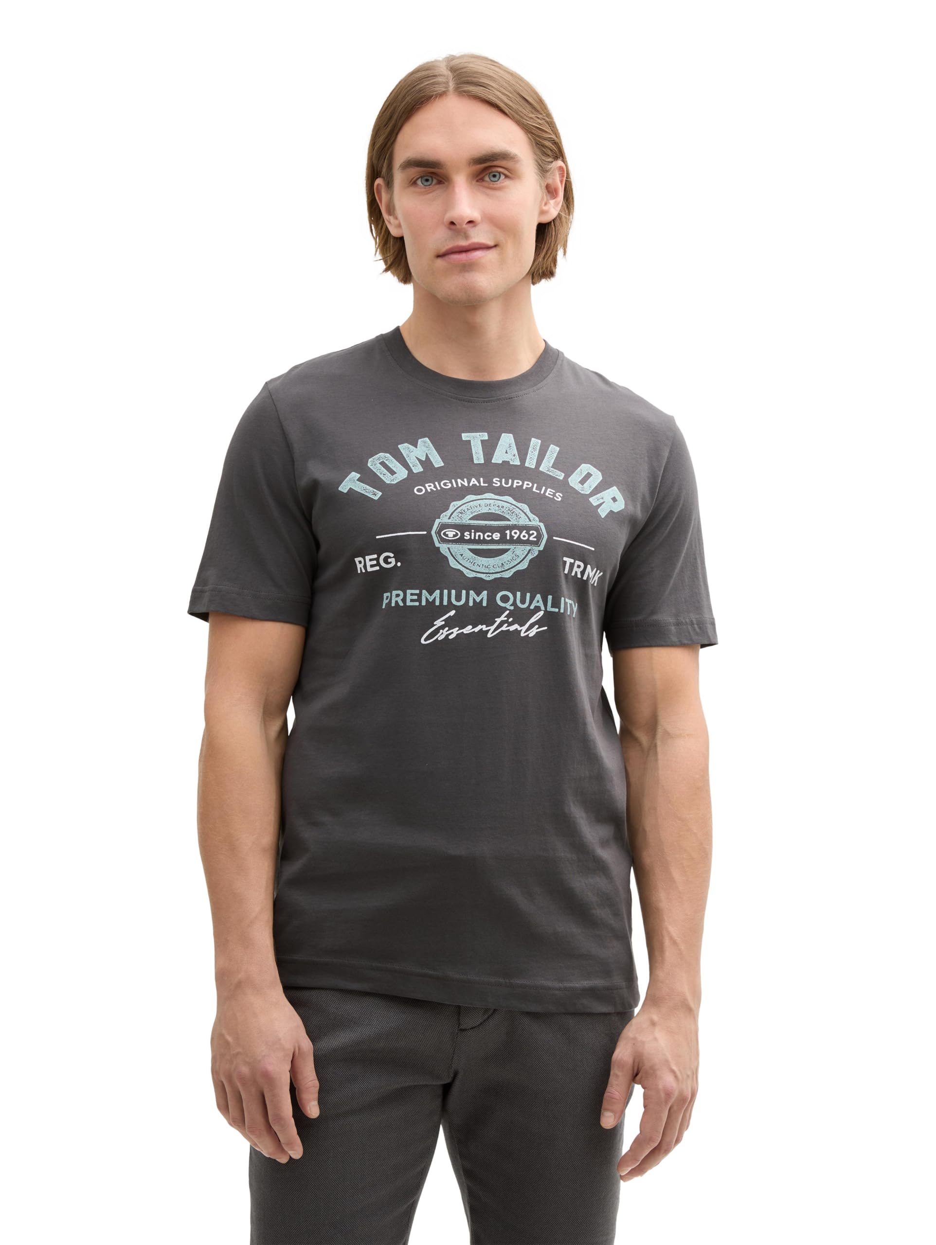 TOM TAILOR Herren T-Shirt aus Baumwolle mit Logo-Print