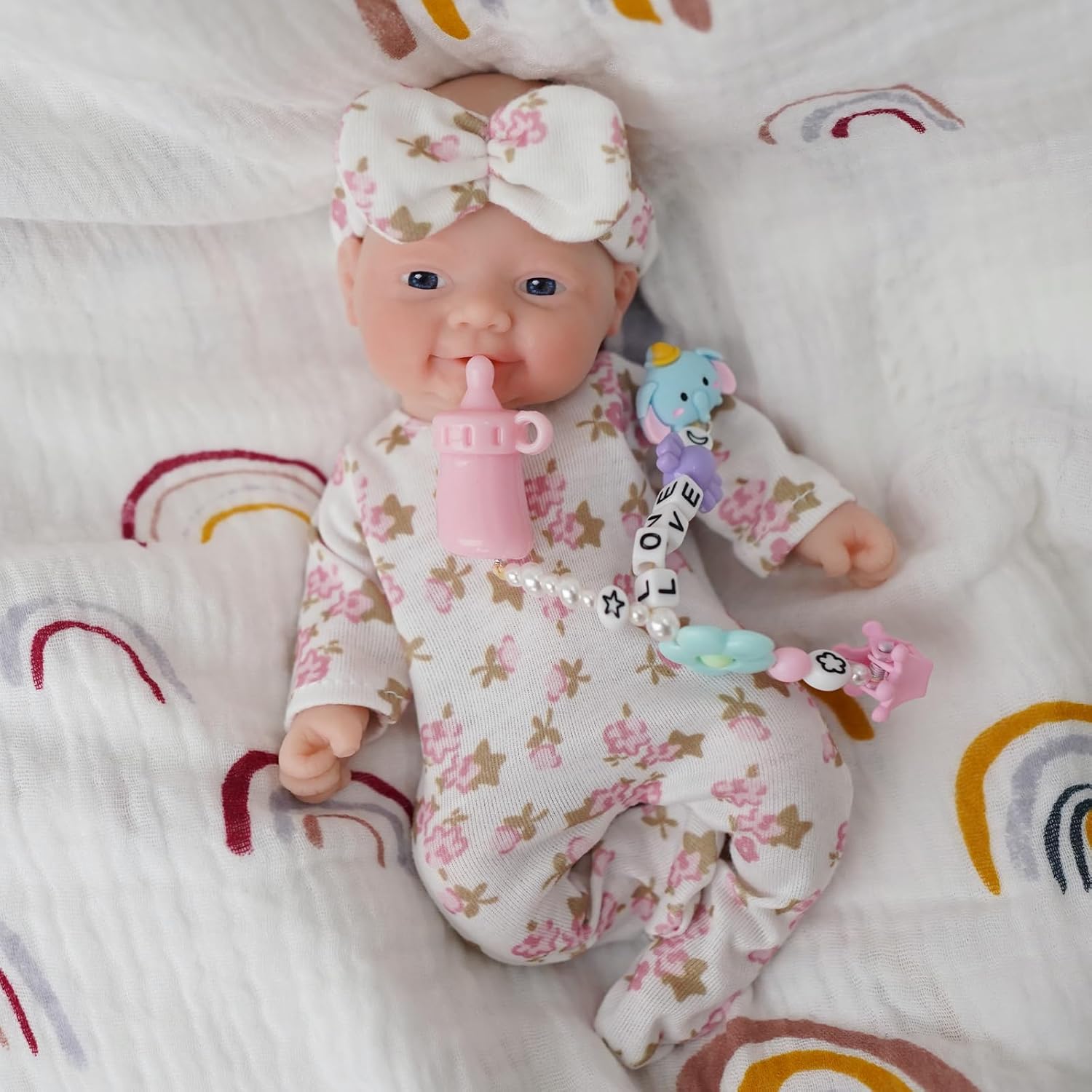 Newtotlove 7" Girl Micro Preemie Full Body Silicone Baby Doll,Mini Realistic Newborn Baby Doll Real Life Miniature Baby Doll with Feeding Accessories
