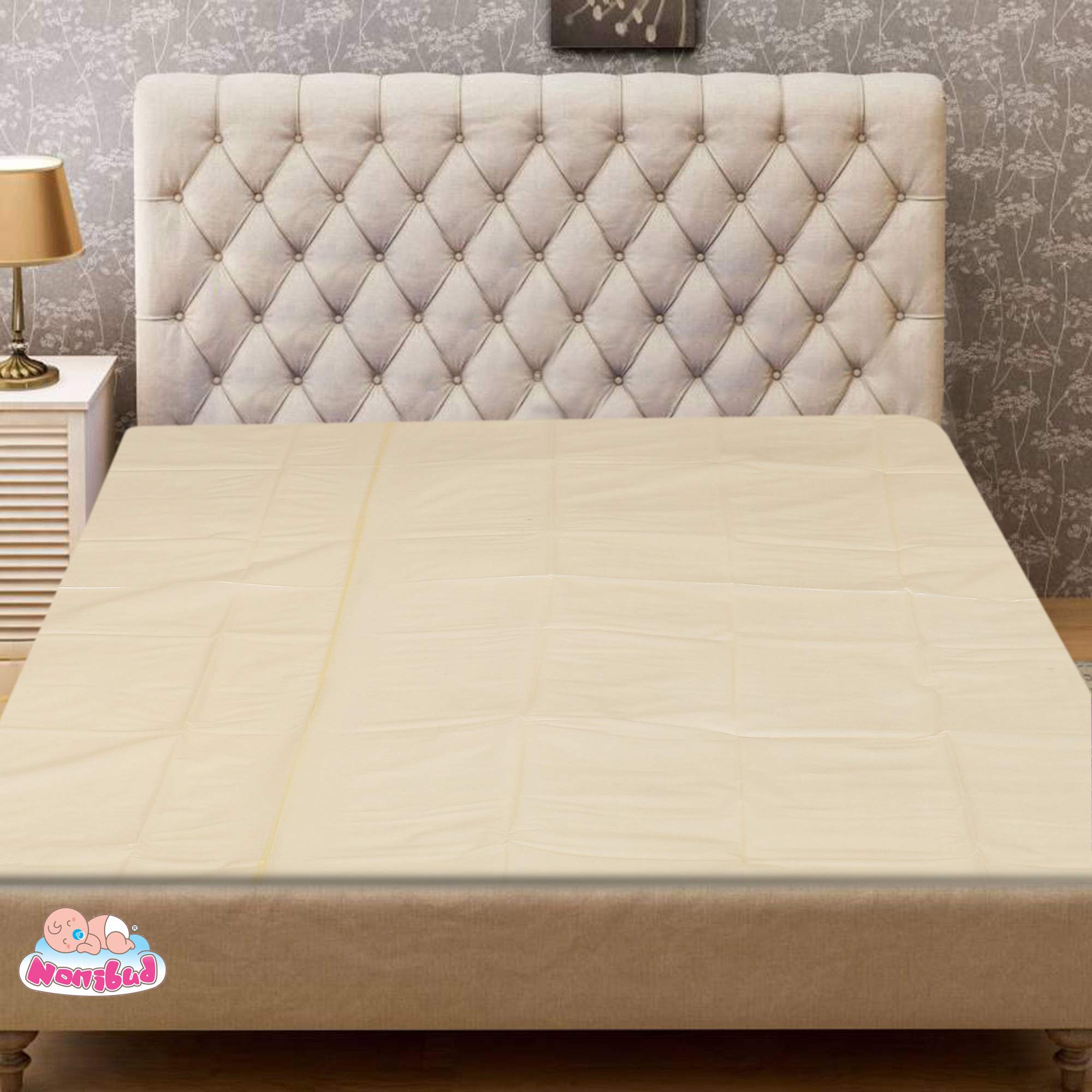 Nonibud PVC Baby Waterproof Plastic Sheet Double Bed King Size/Baby Adult Waterproof Protection Sheet For Mattress (7.5 X 6.5 Feet) (Beige)